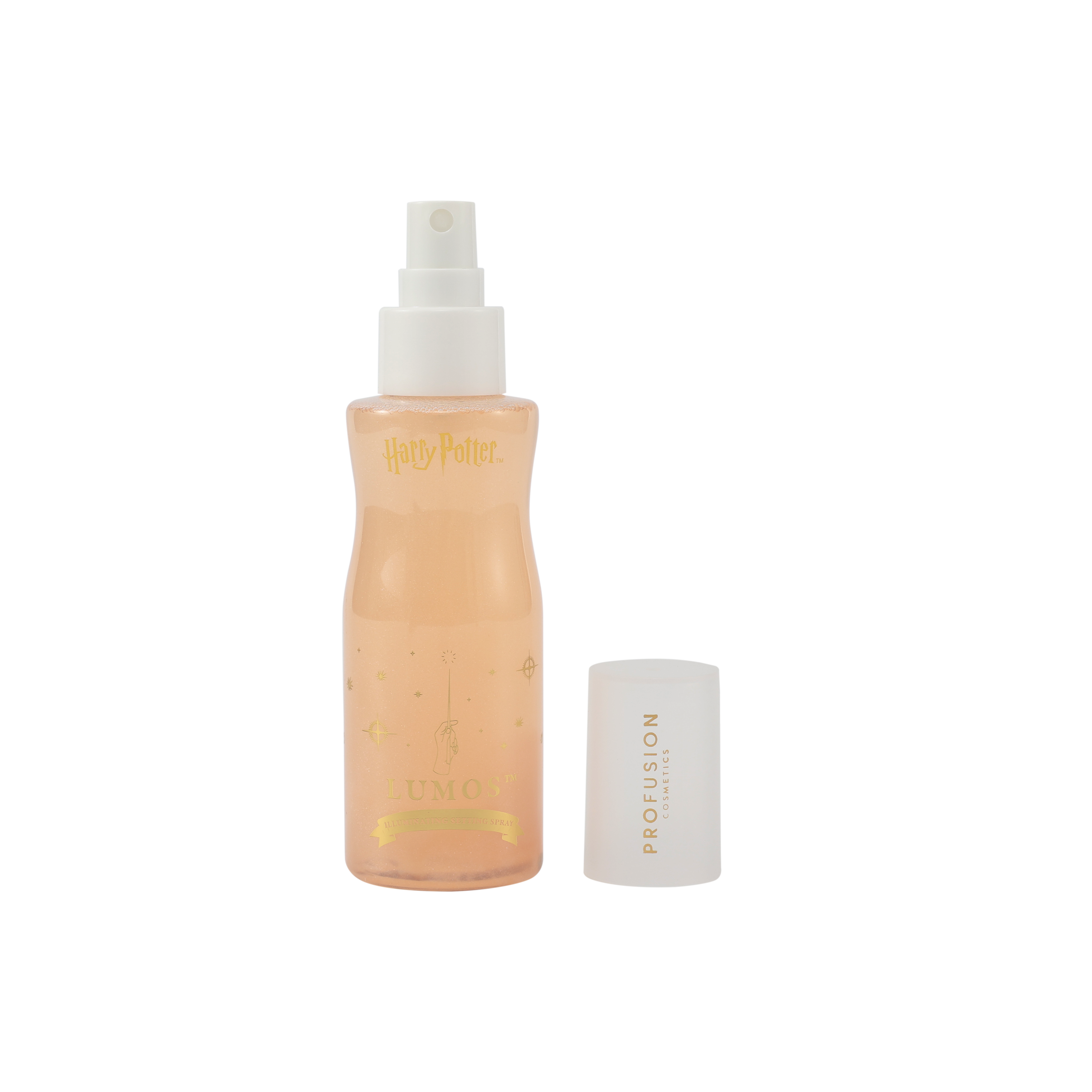 Profusion Cosmetics Harry Potter Holiday Lumos™ Illuminating Setting Spray for face, with a magical design on the bottle