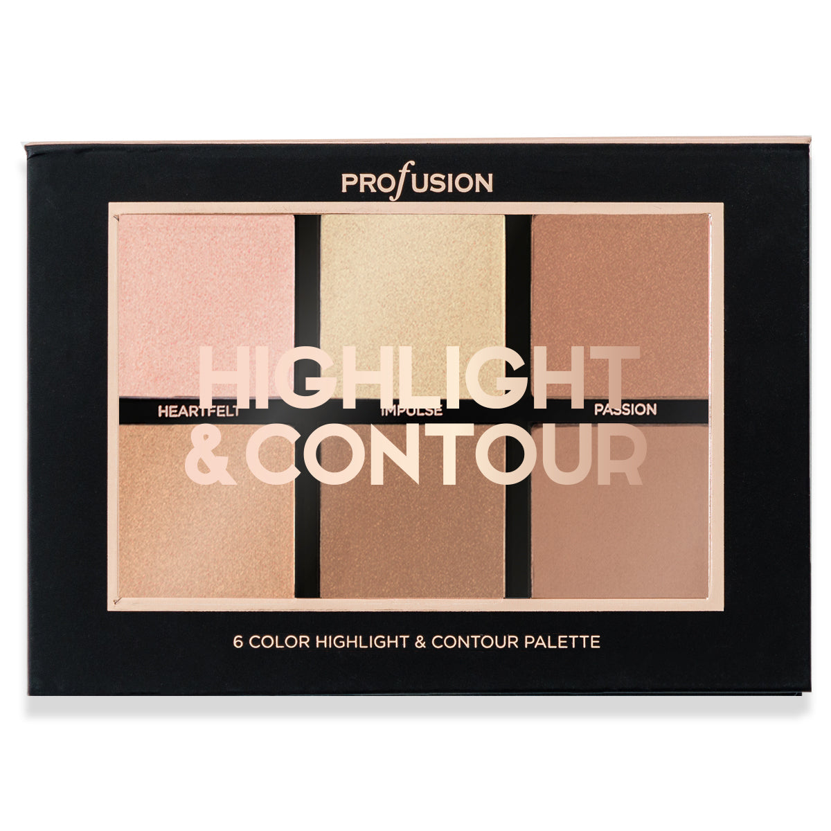 Profusion Cosmetics Highlight & Contour face palette from Studio Icon Collection showing multiple shades for contouring and highlighting.