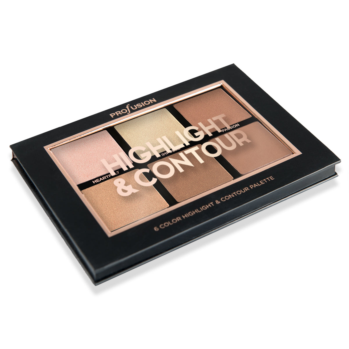 Profusion Cosmetics Highlight and Contour face palette from Studio Icon Collection with various shades for sculpting and highlighting.
