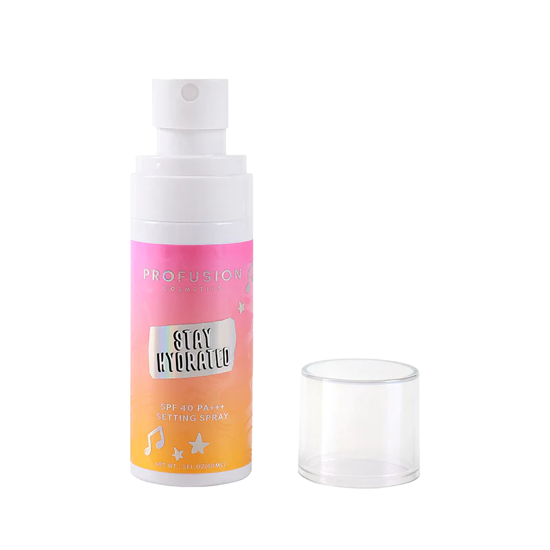 Profusion Cosmetics It's a Vibe Stay Hydrated SPF 40 PA+++ setting spray for face, providing hydration and sun protection.