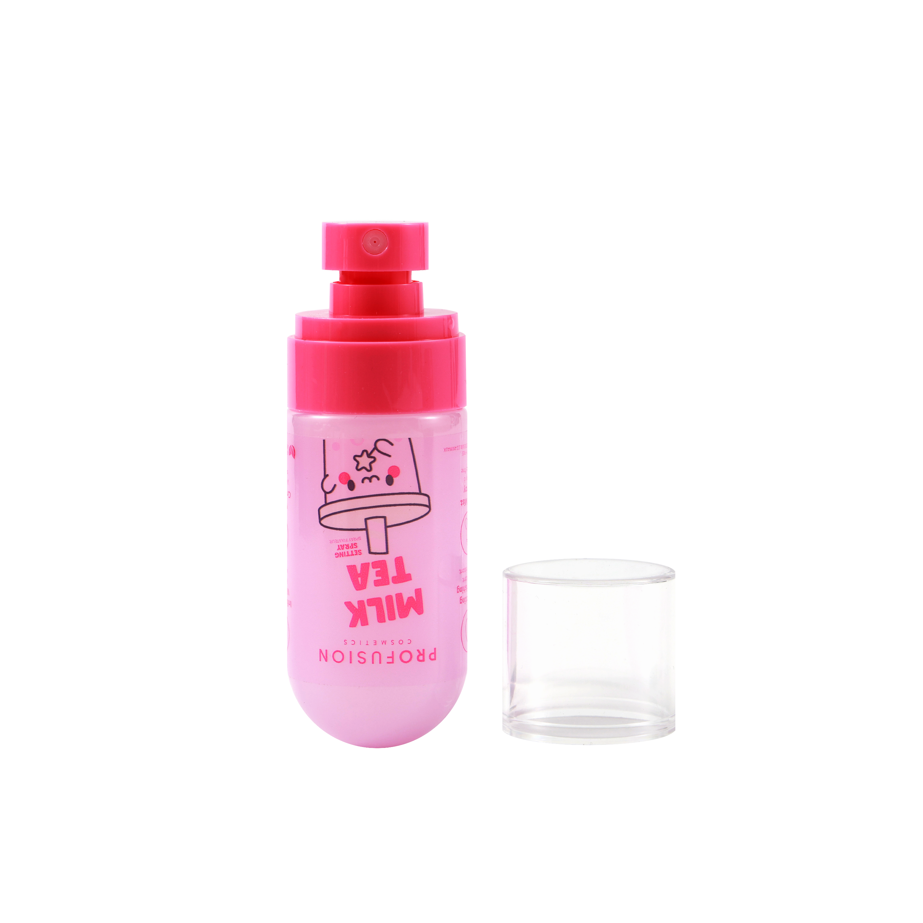 Profusion Cosmetics Milk Tea Face Setting Spray bottle with pump, designed to set and refresh makeup with a lightweight mist.