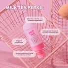 Profusion Cosmetics Milk Tea Face Setting Spray bottle with pump, designed to set and refresh makeup for a natural finish.