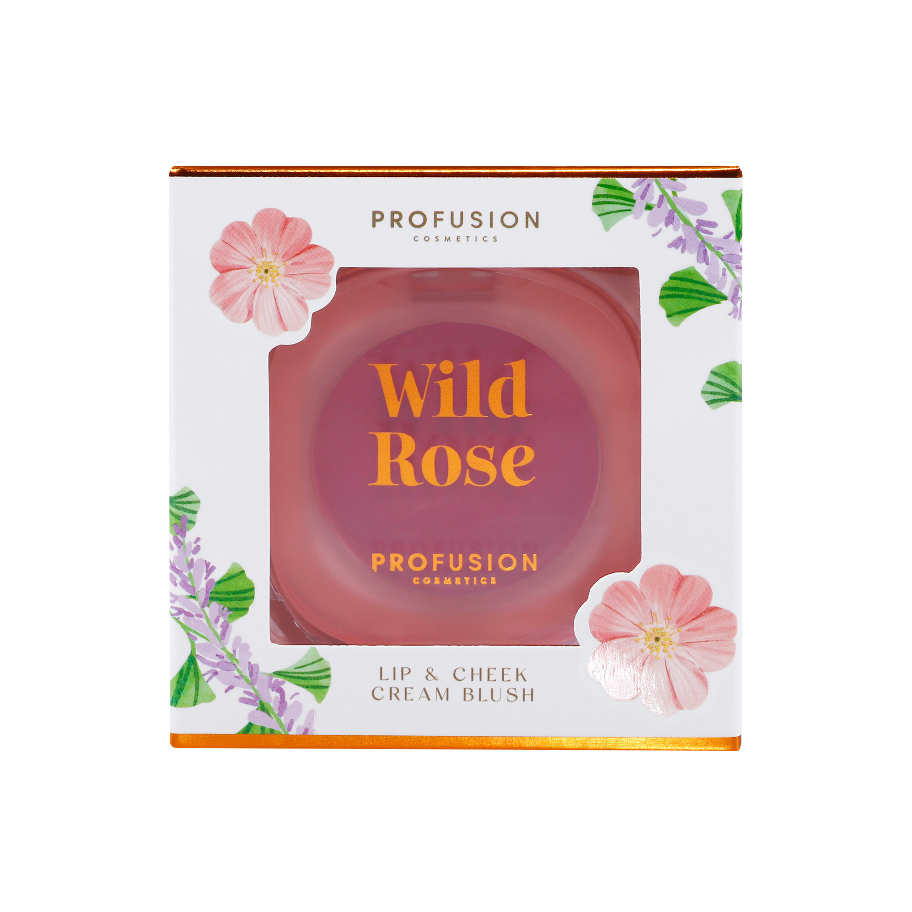 Profusion Cosmetics Petal Perfect Wild Rose face cream blush applied on cheeks and lips, featuring a soft pink, petal-inspired color.