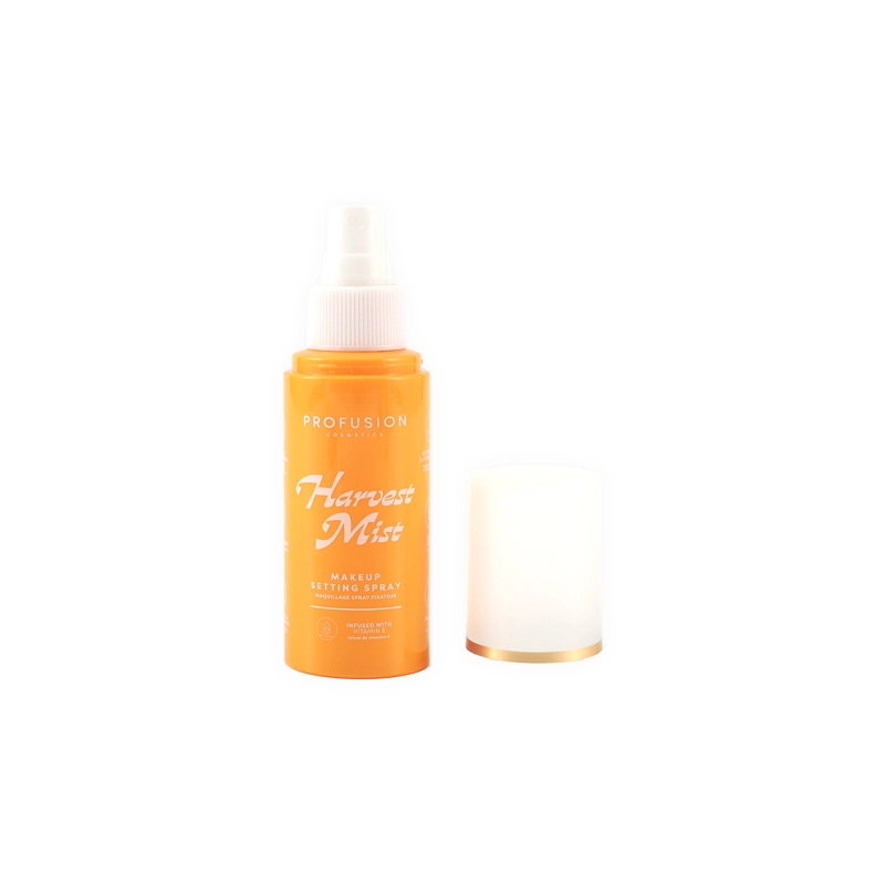 Profusion Cosmetics Pumpkin Spice Harvest Mist Setting Spray for face, featuring a pumpkin spice scented facial setting spray.