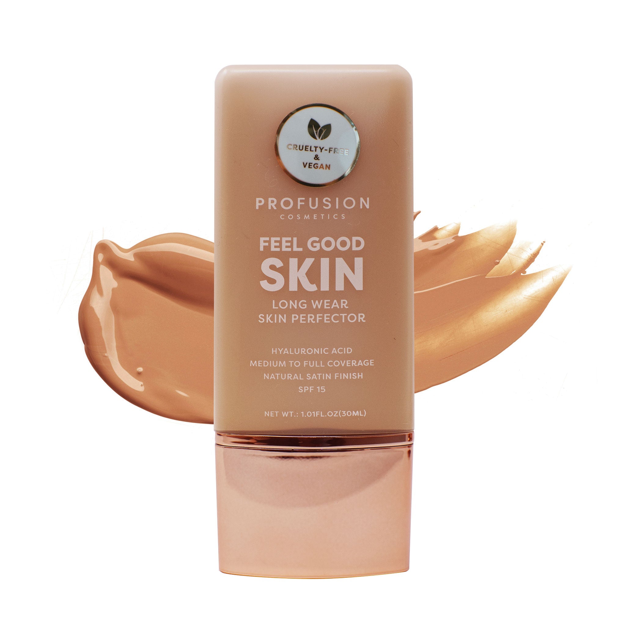 Profusion Cosmetics Feel Good Skin Hydrating Skin Perfector for face, with a light, natural finish on fair skin.