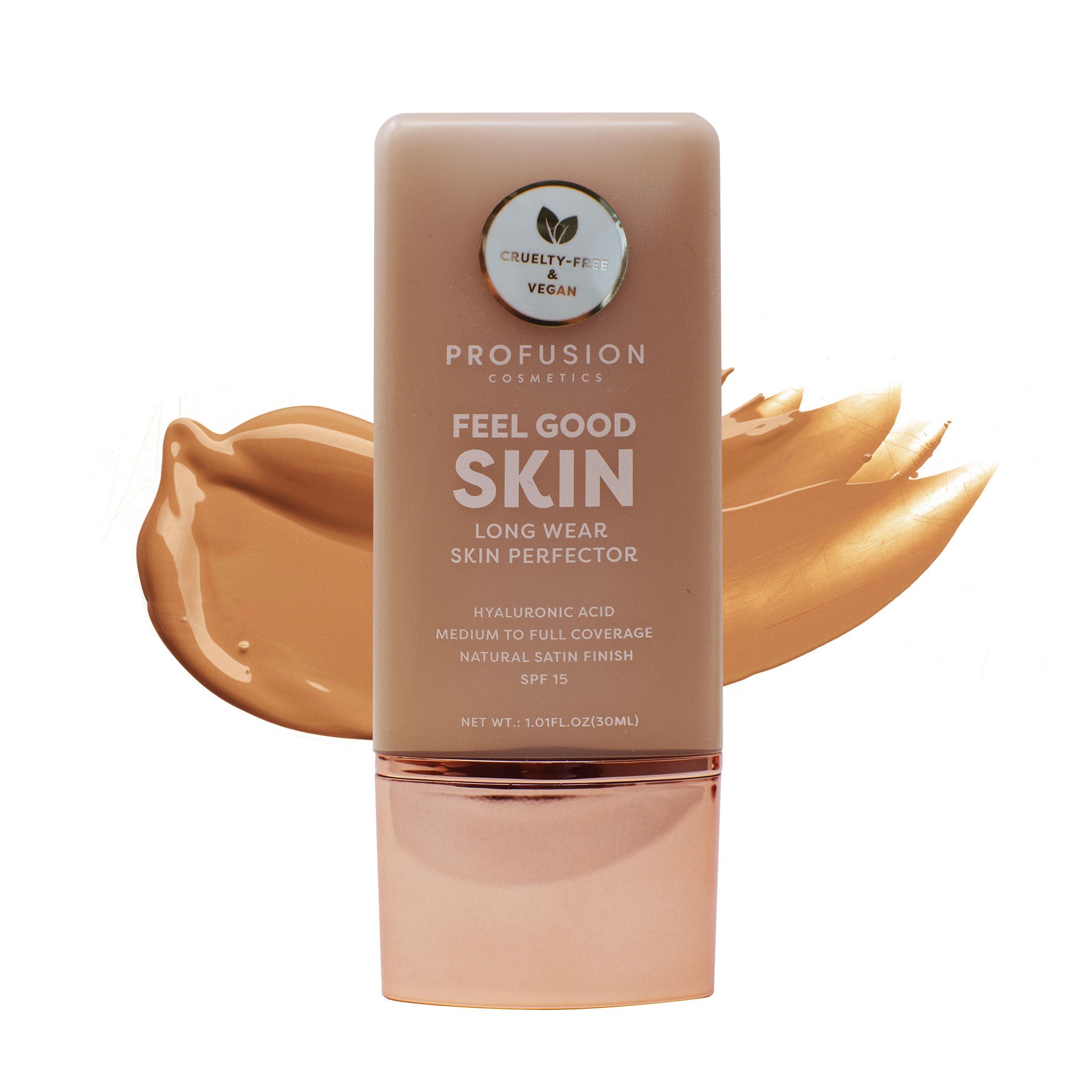 Profusion Cosmetics Feel Good Skin Hydrating Skin Perfector for face, with a smooth, glowing finish in fair shade.