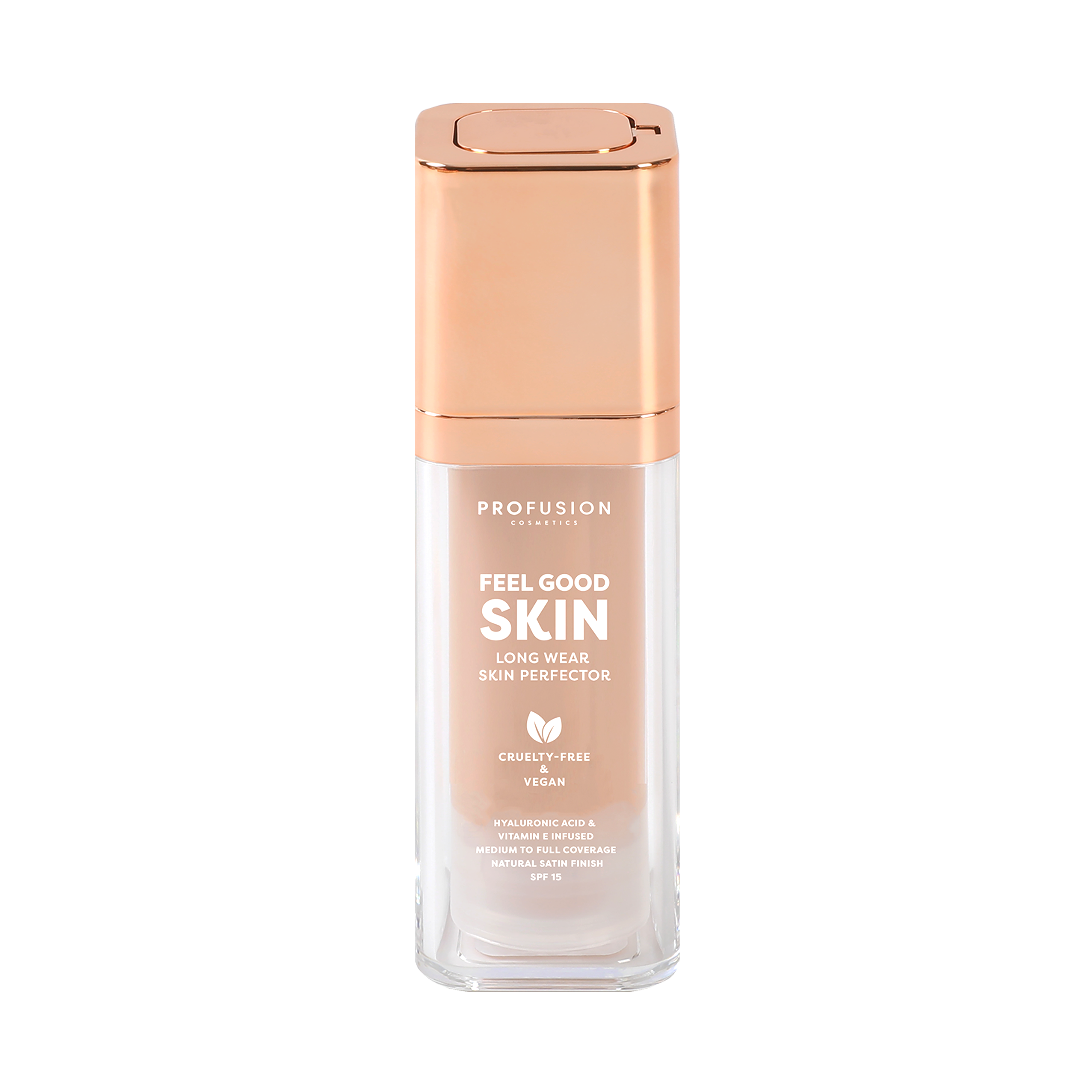 Profusion Cosmetics Feel Good Skin Long Wear Skin Perfector face makeup in fair shade, smooth and natural-looking skin finish