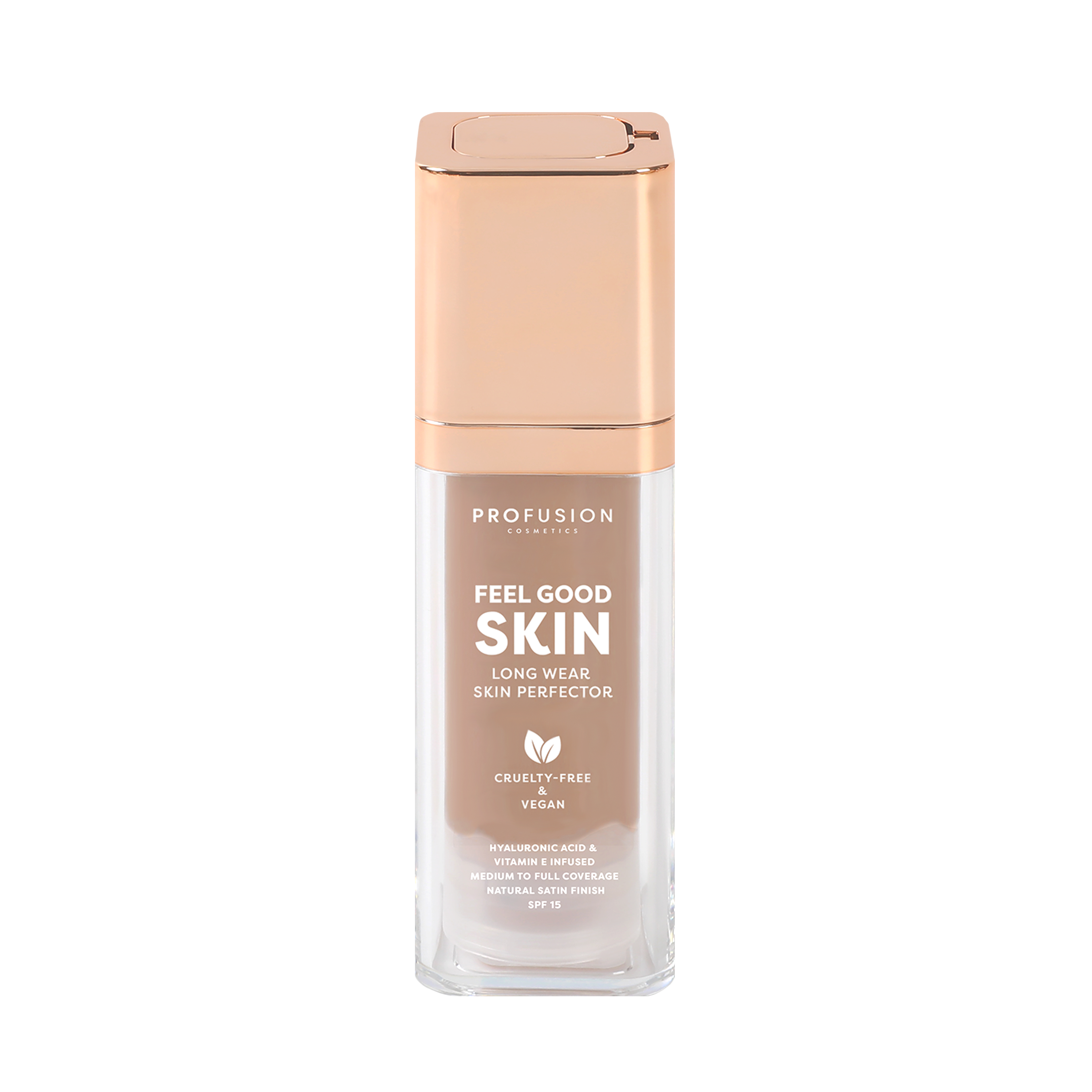 Profusion Cosmetics Feel Good Skin Long Wear Skin Perfector face makeup in fair shade, smooth and natural-looking skin finish