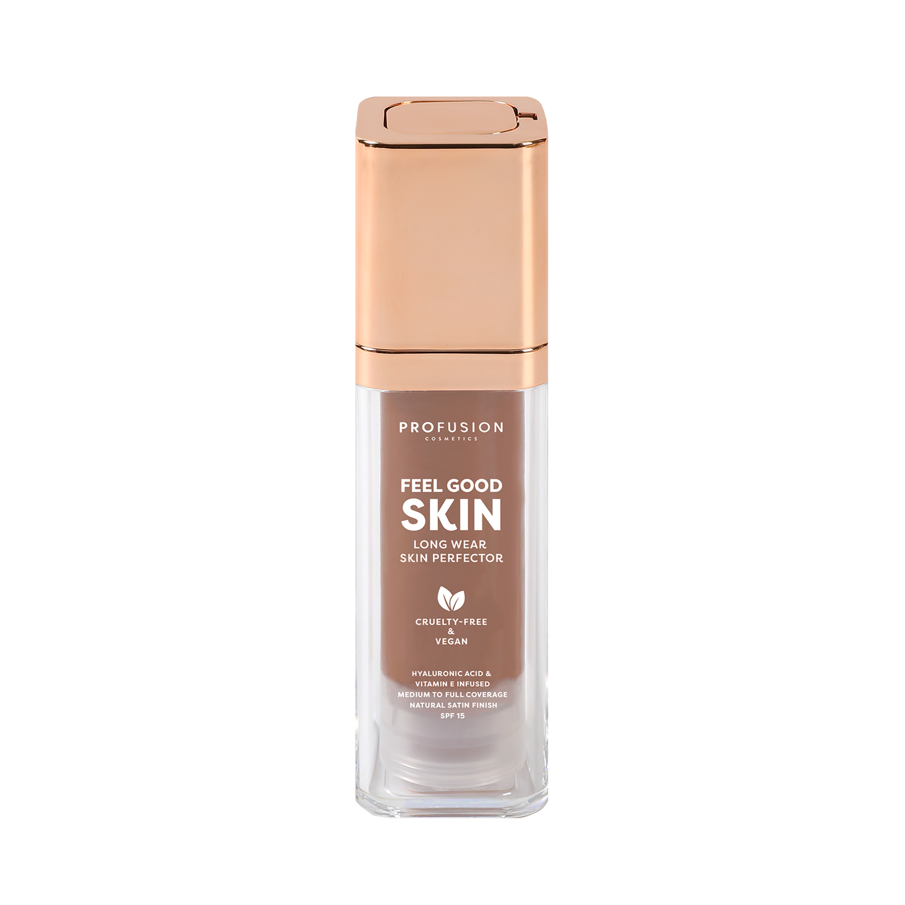 Profusion Cosmetics Feel Good Skin Long Wear Skin Perfector face makeup in fair shade, smooth and natural skin finish.