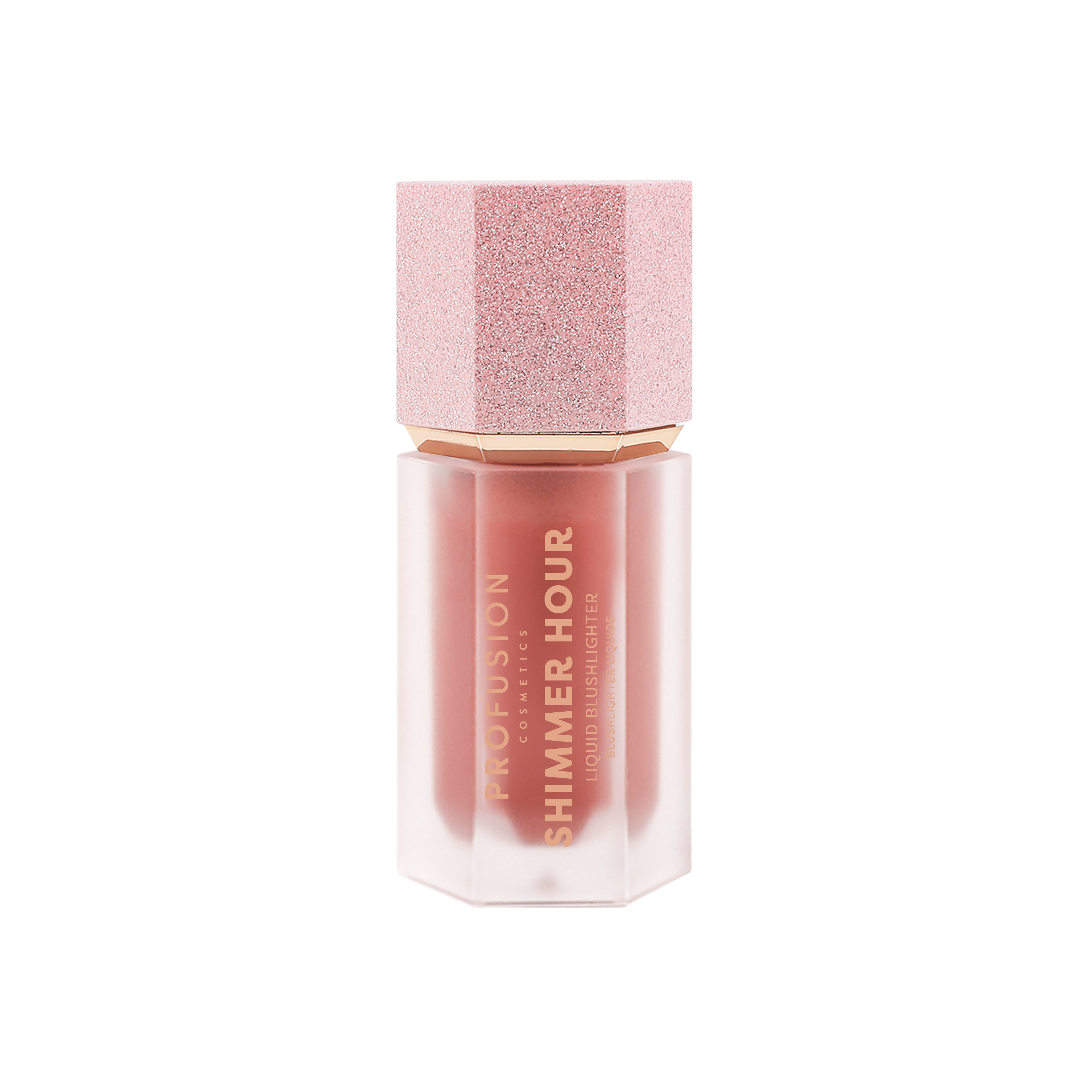 Profusion Cosmetics Shimmer Hour Liquid Blushlighter on a face with peach and mimosa shades, highlighting a radiant glow.
