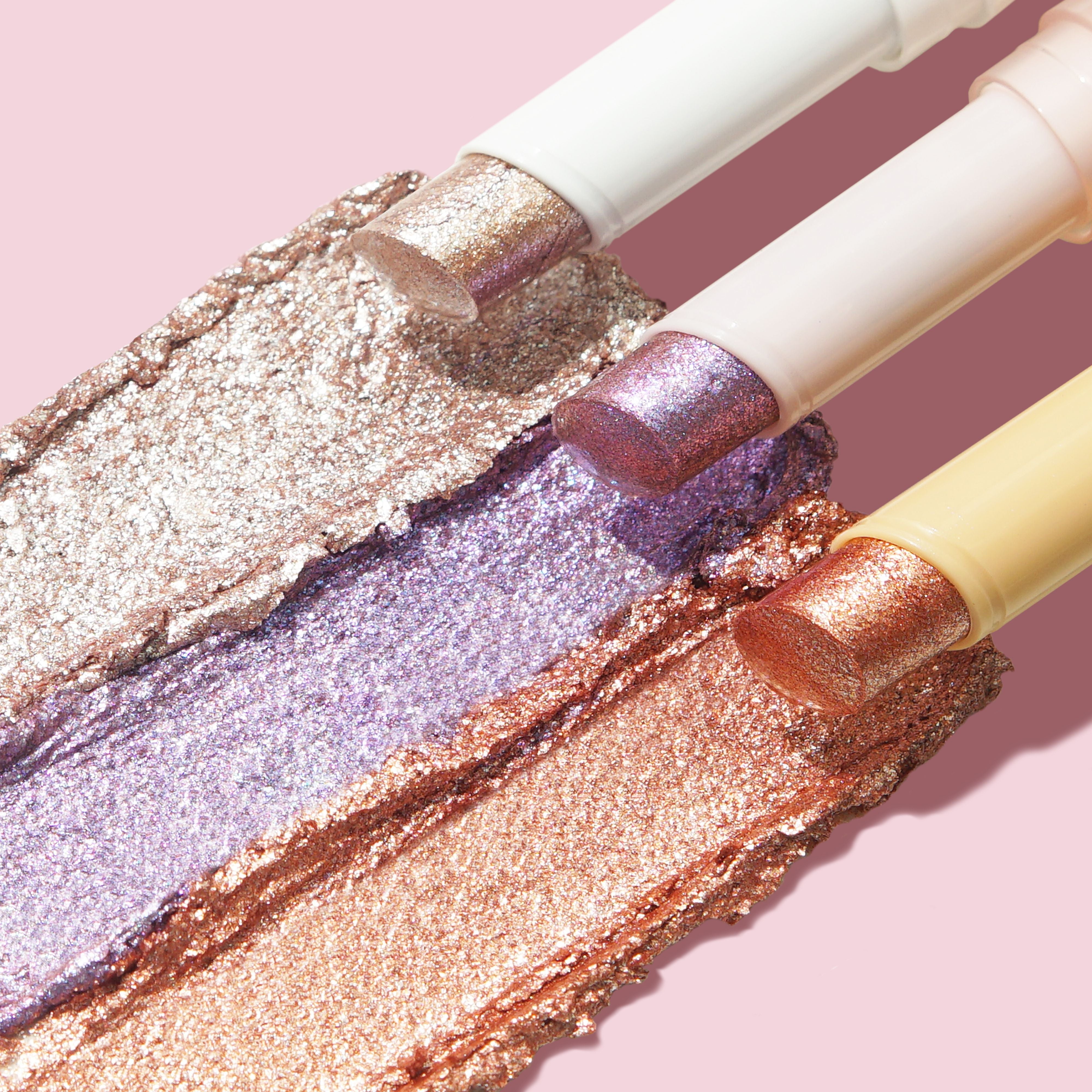 Profusion Cosmetics Jelly Beam Jelly Shimmer Stick for face, showcasing a luminous, shimmering glow on the skin.