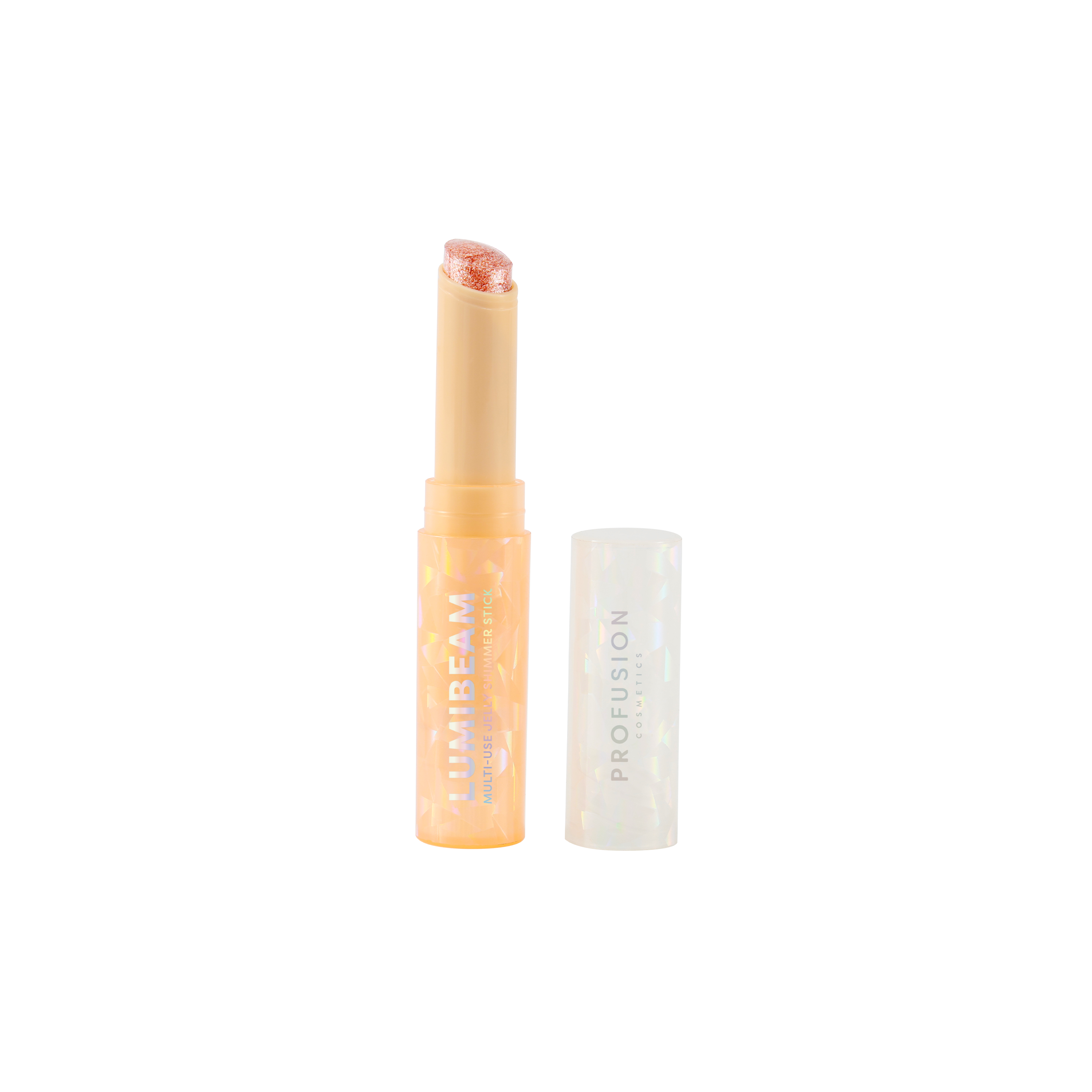 Profusion Cosmetics Jelly Beam Jelly Shimmer Stick on face, showcasing its shiny, luminous highlight and smooth application.