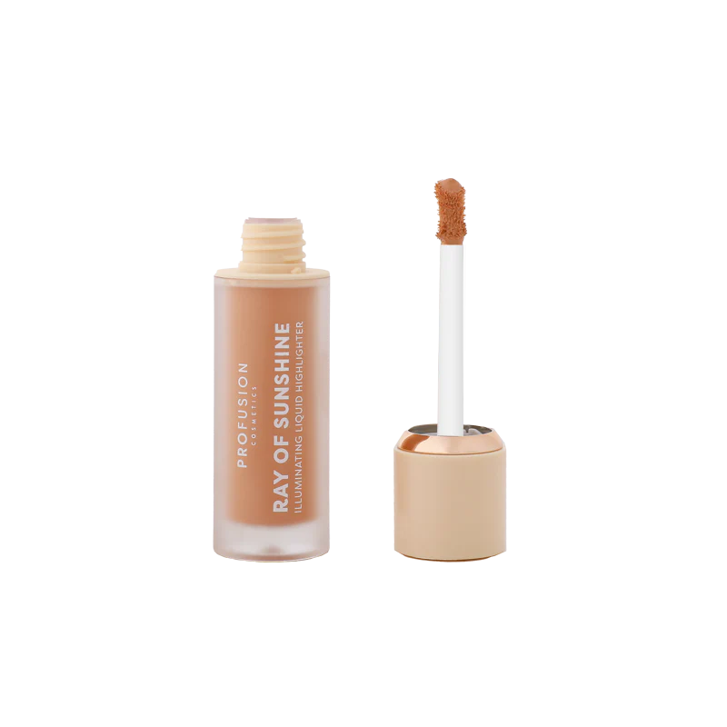 Profusion Cosmetics Ray of Sunshine Liquid Highlighter in a sleek bottle, featuring a shimmering golden glow for radiant skin.