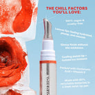 Profusion Cosmetics Frosted Kiss Cooling Plumping Lip Gloss in icy nude with frosted finish and glossy shine.