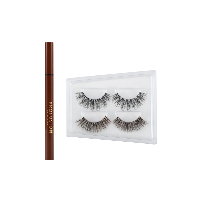 Profusion Cosmetics Double Shot Fauxspresso faux mink lash set with 2 pairs and adhesive, showcasing natural-looking, full lash extensions.