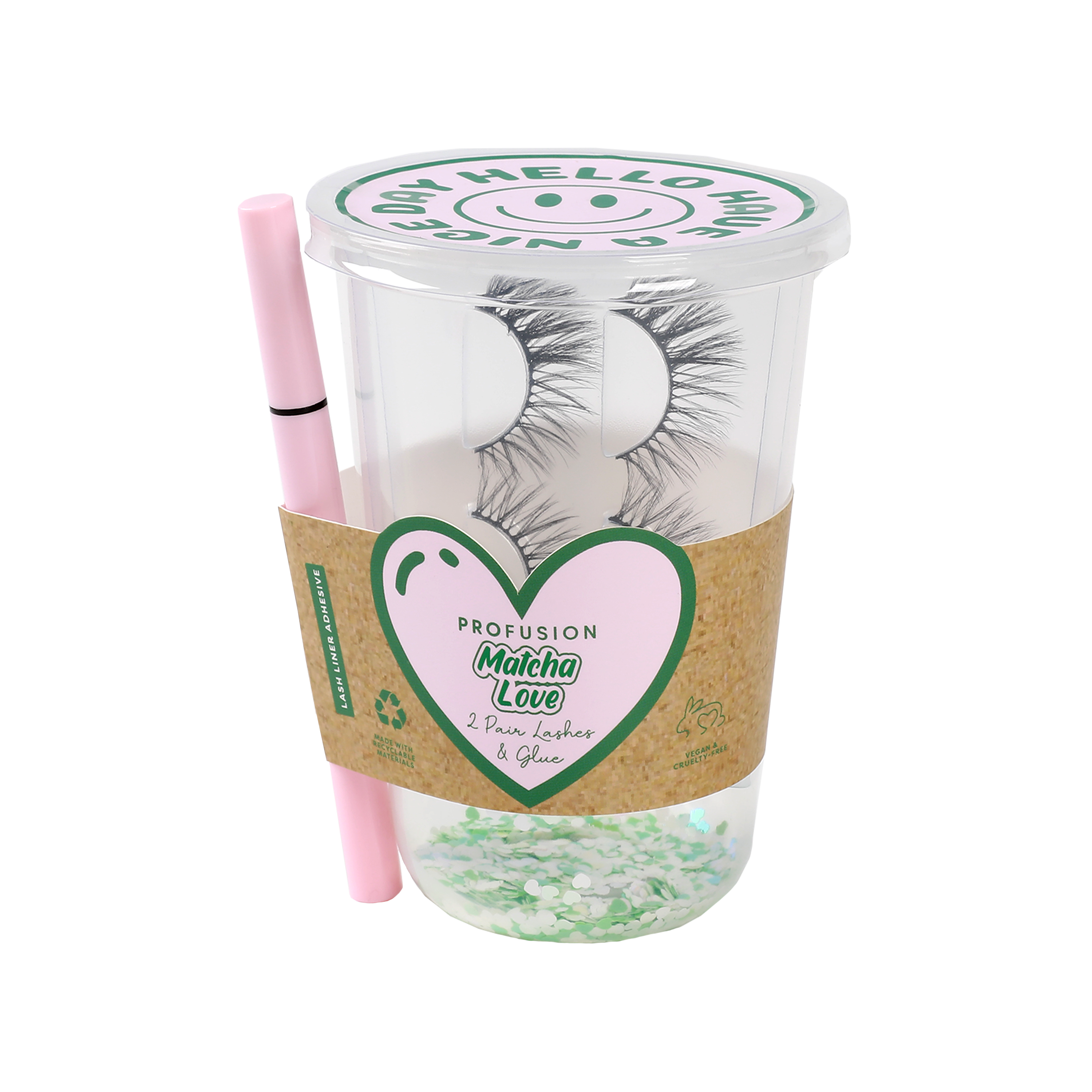 Profusion Cosmetics Matcha Love 2 Pair Lashes with adhesive, natural-looking false eyelash set for a seamless, elegant look.