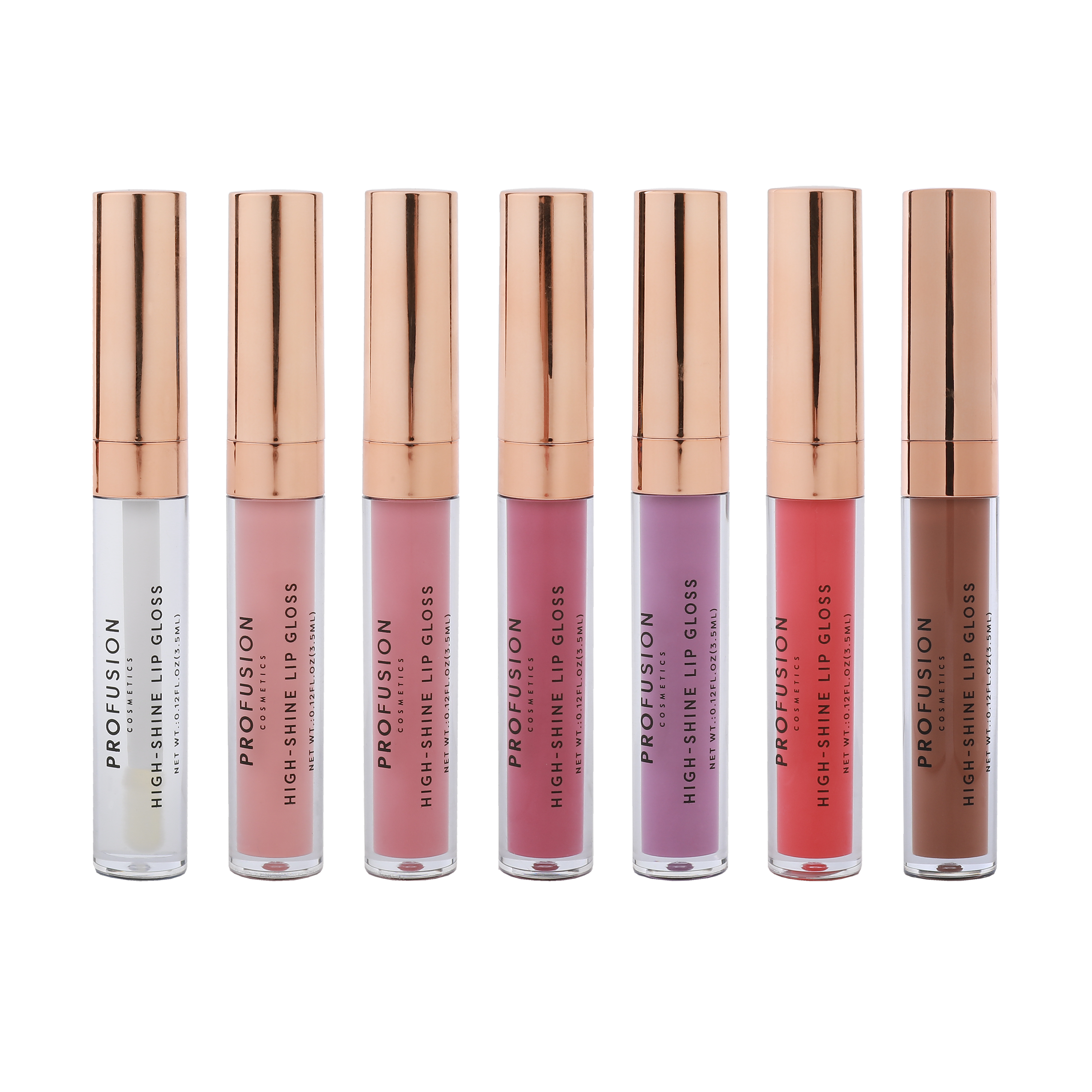 Profusion Cosmetics Frosted Snow Sparkle lip gloss set with shimmering, frosted finish in a variety of glossy lip products.