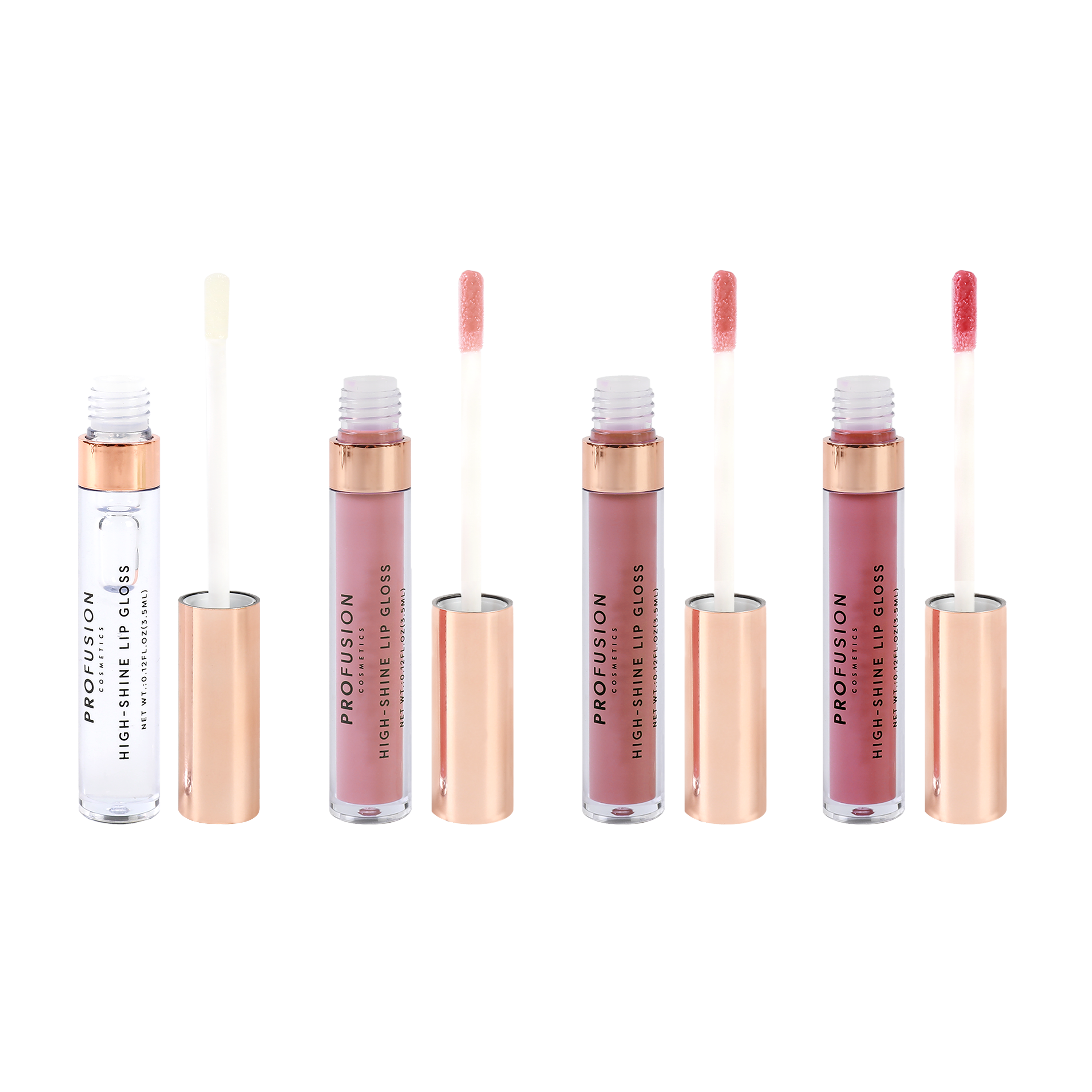 Profusion Cosmetics Frosted Snow Sparkle lip gloss set with frosted, shimmering lip glosses in a variety of shades.