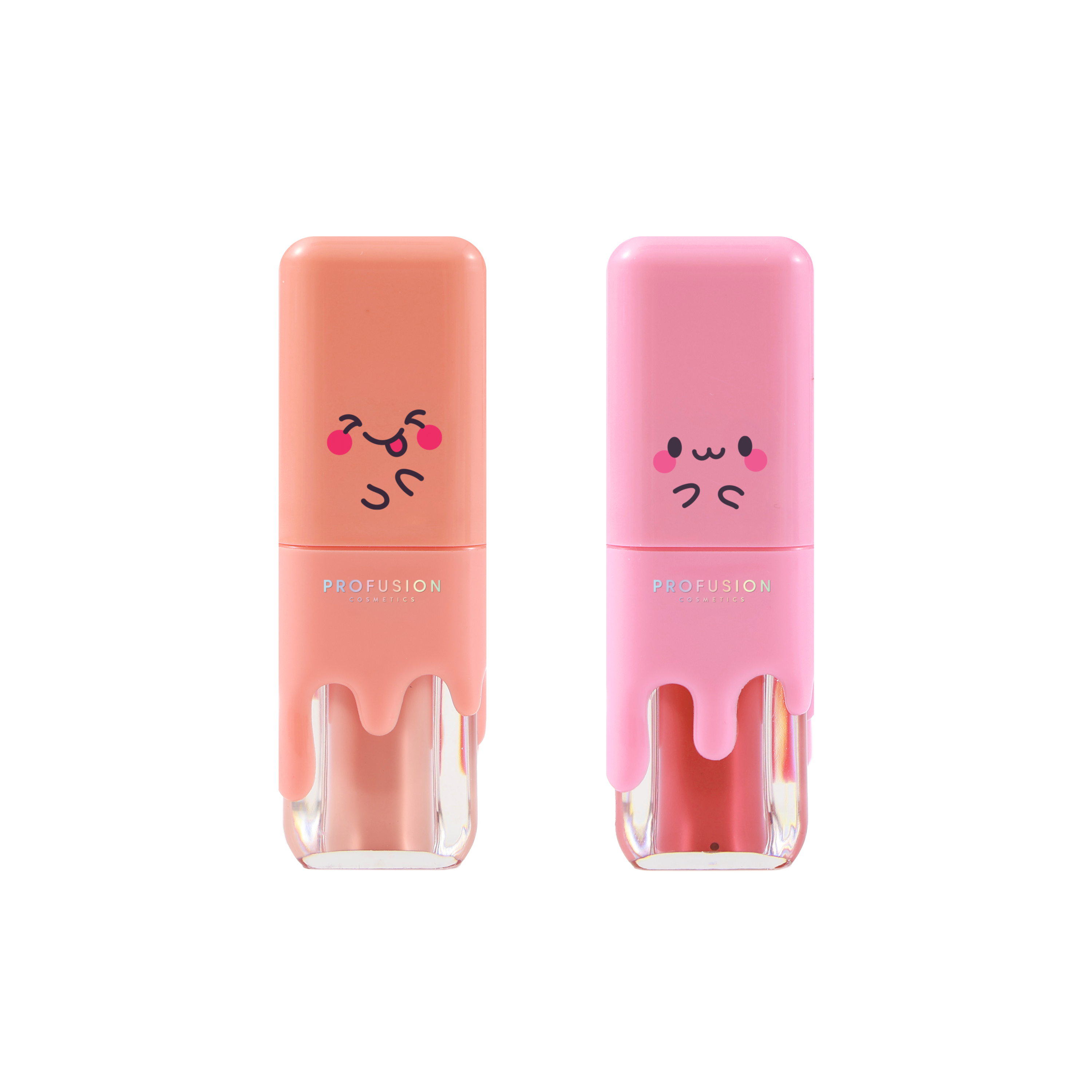 Profusion Cosmetics Fruity Tea Lip Tins with lychee and grapefruit flavors, featuring colorful packaging and lip balm containers.