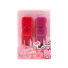 Profusion Cosmetics Lip Fruity Tea Tins with lychee and grapefruit flavors, featuring colorful tins with lipstick containers inside.