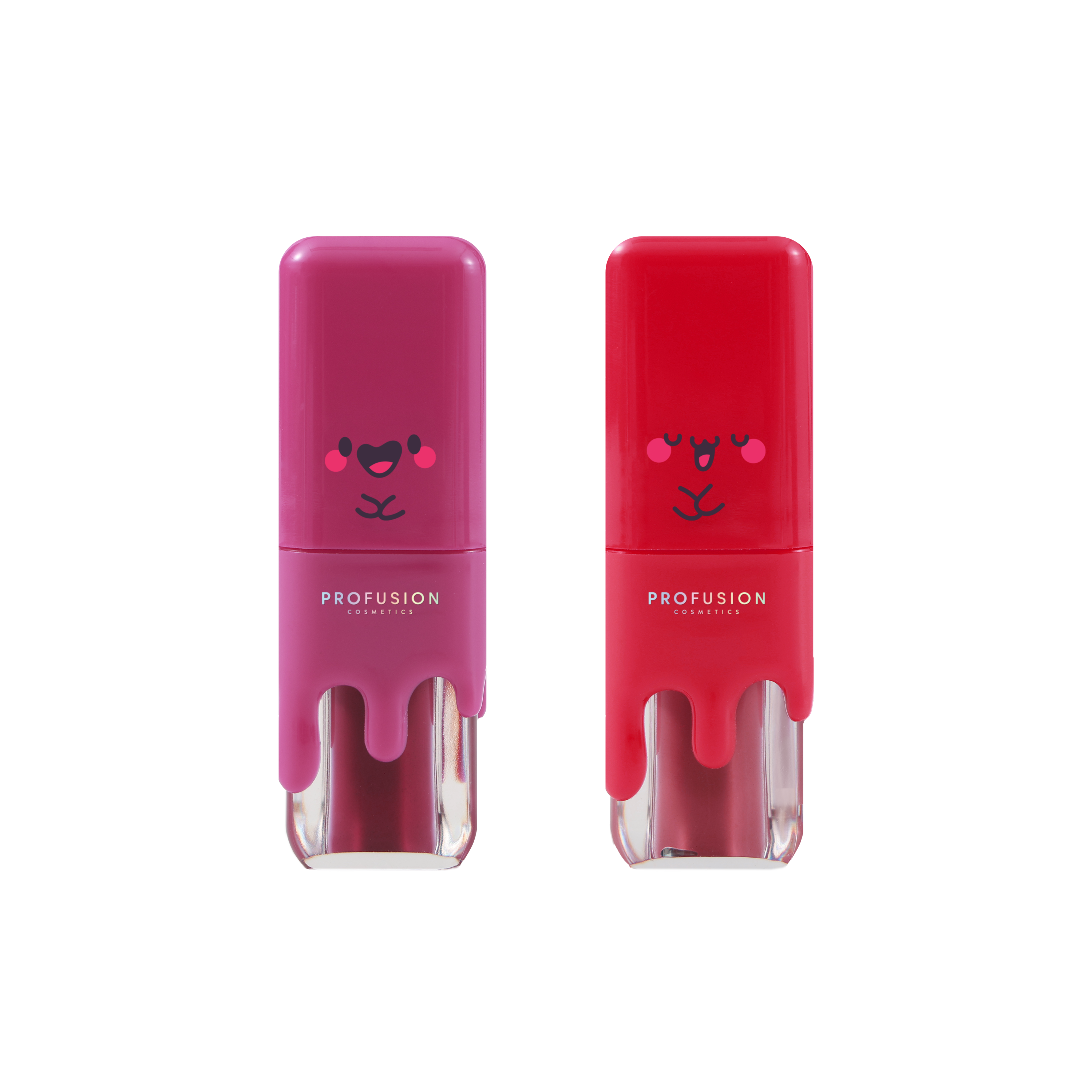 Profusion Cosmetics fruity tea lip tins featuring lychee and grapefruit flavors with colorful packaging and tea-inspired designs.