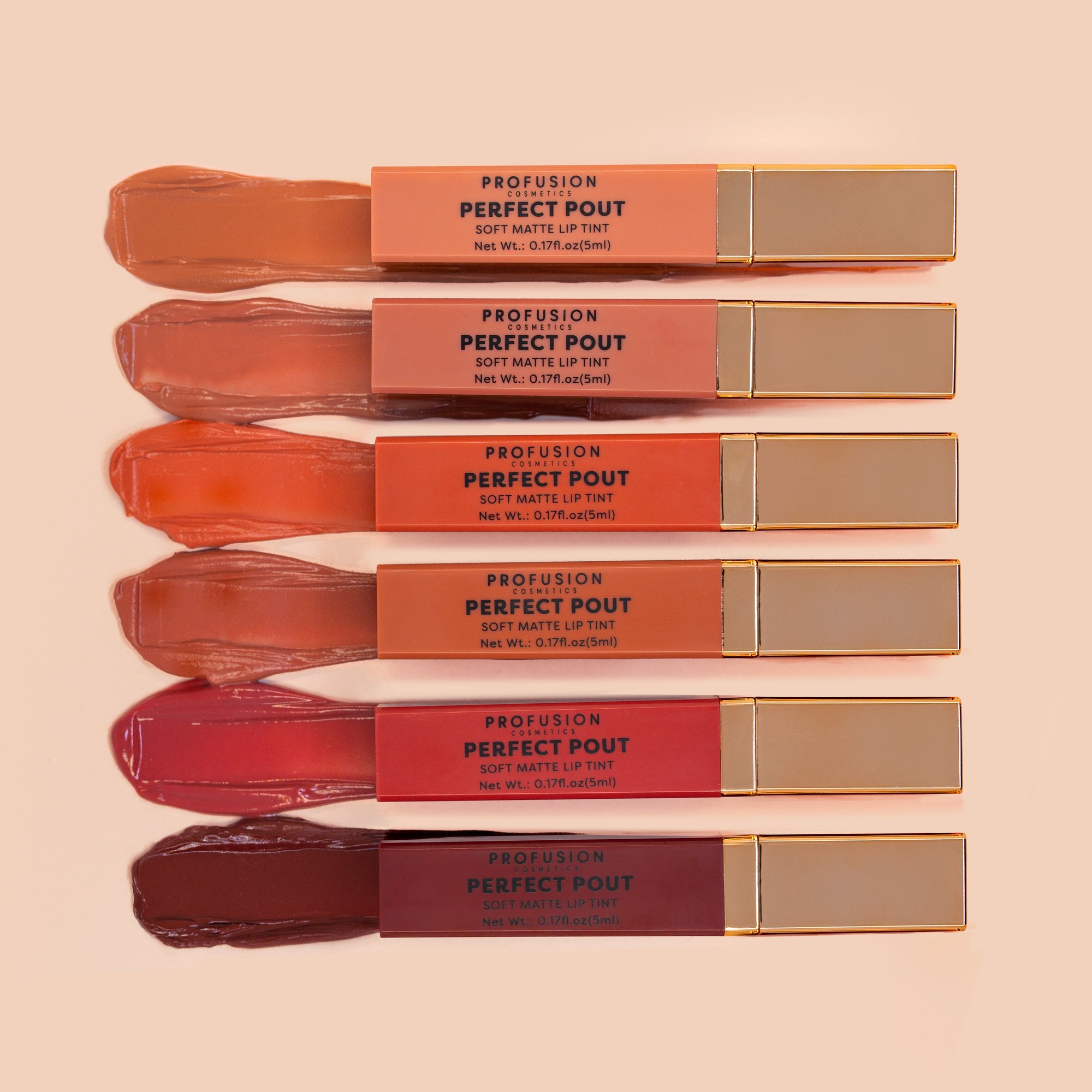 Profusion Cosmetics Perfect Pout Soft Matte Lip Tint on lips, showcasing a smooth, natural matte finish and vibrant color.