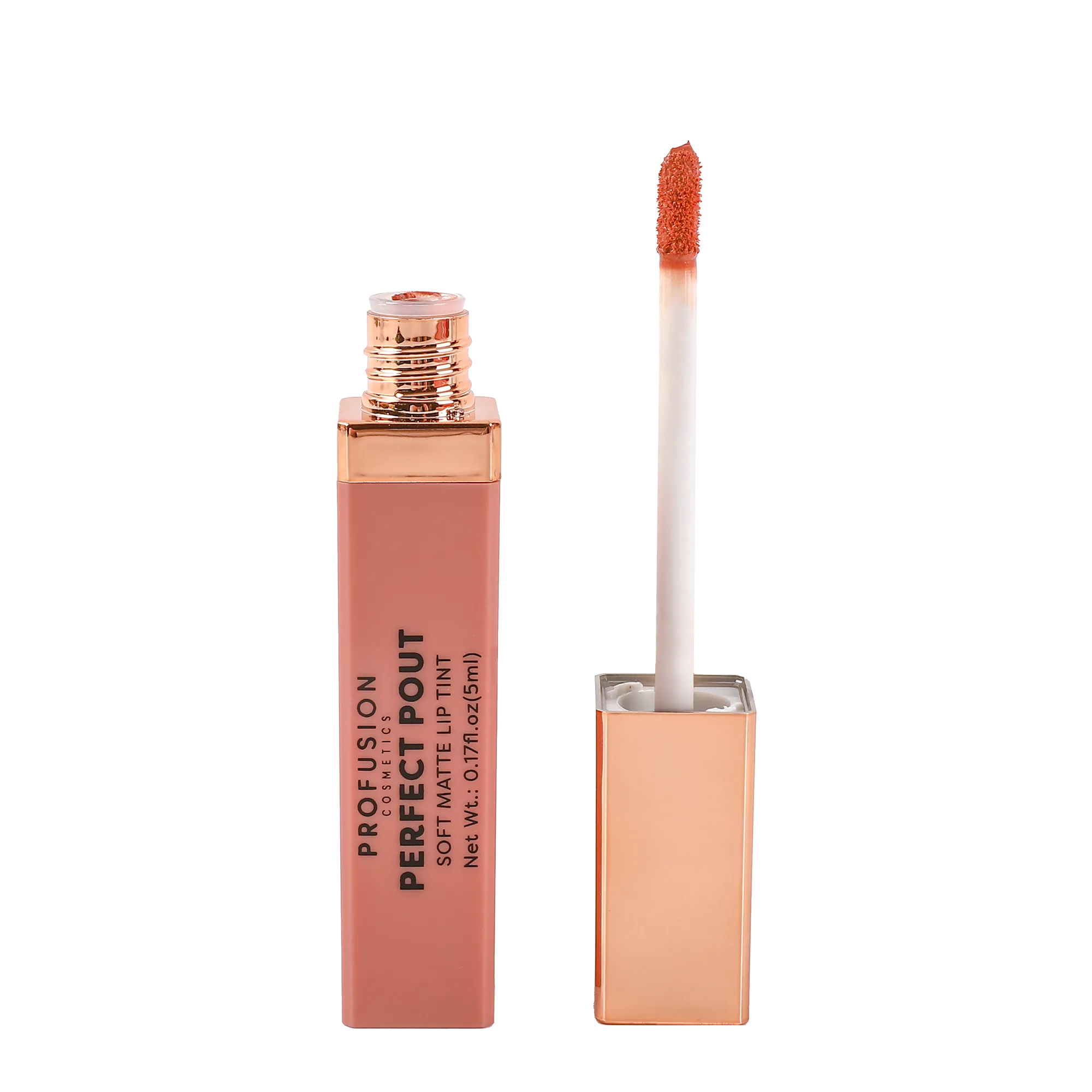 Profusion Cosmetics Perfect Pout Soft Matte Lip Tint on lips, showcasing a smooth, natural matte finish with a subtle pink hue.