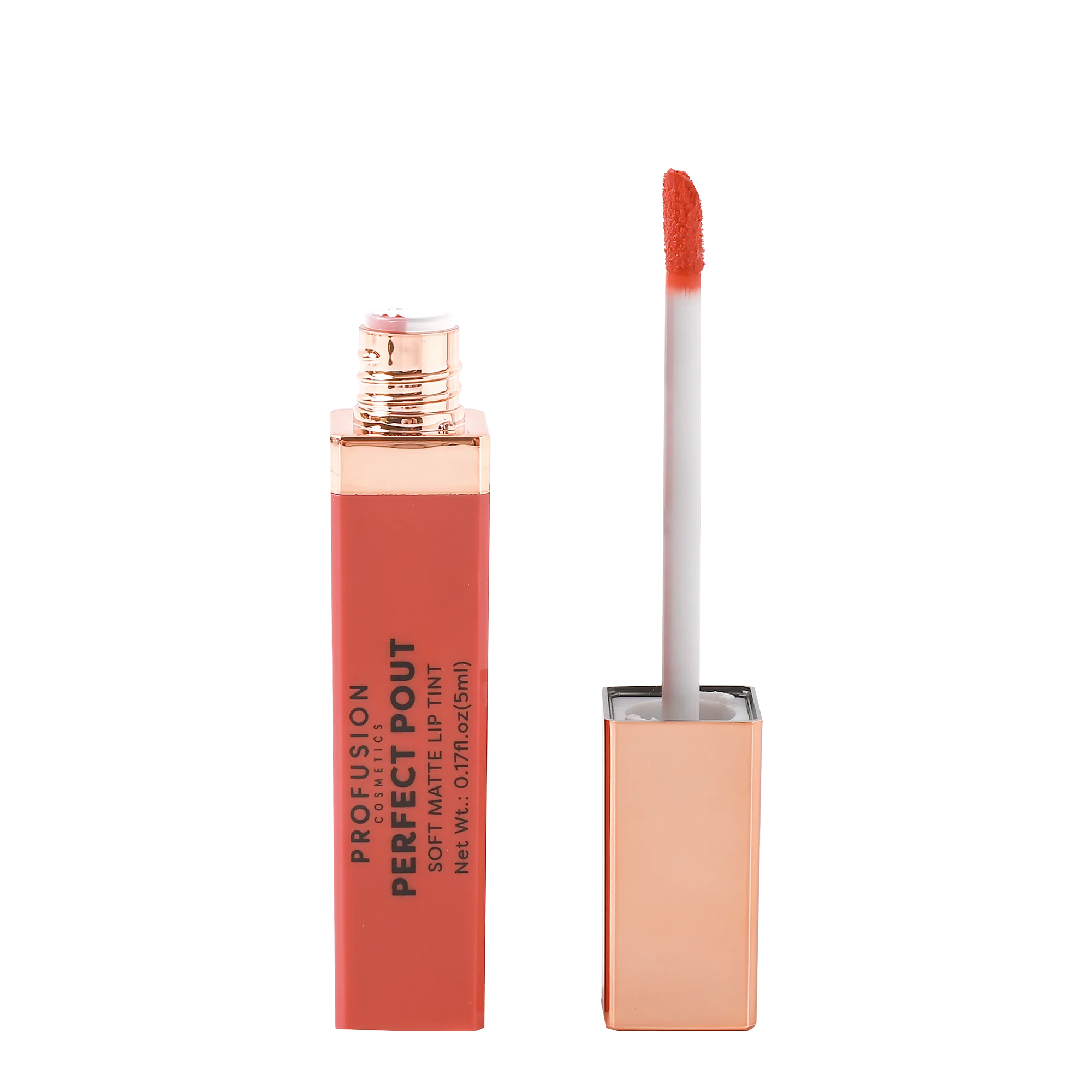 Profusion Cosmetics Perfect Pout Soft Matte Lip Tint on lips, showcasing a smooth, matte finish with a natural pink shade.
