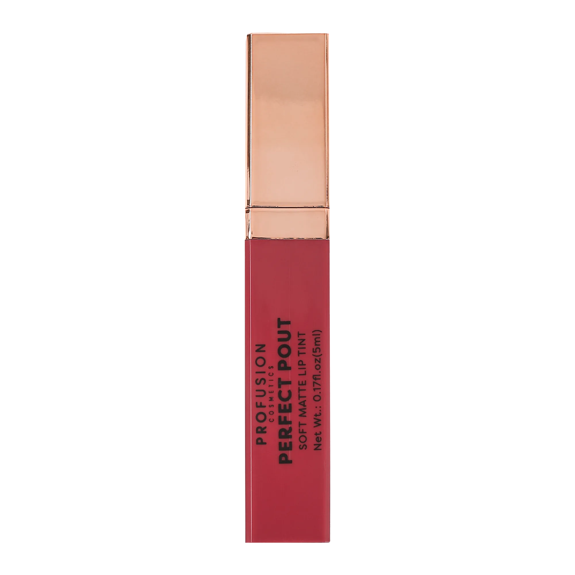 Profusion Cosmetics Perfect Pout Soft Matte Lip Tint on lips featuring a smooth, matte finish with a natural pink shade.