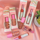 Profusion Cosmetics cinnamon lip syrup on lips, showcasing smooth, glossy finish and rich cinnamon color in close-up image.