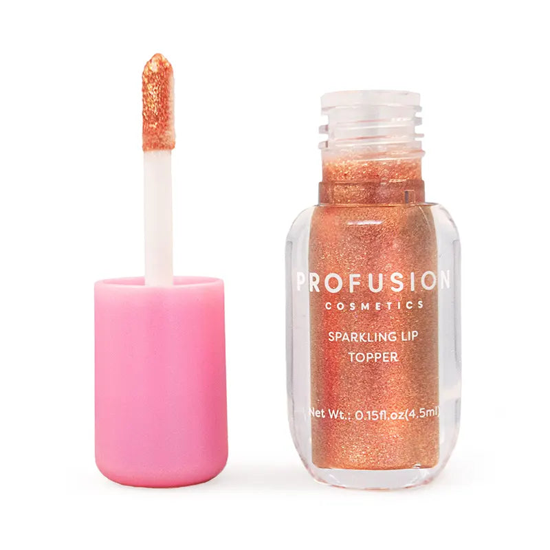 Profusion Cosmetics Cinnamon Lip Syrup on lips, showcasing glossy, smooth lips with a cinnamon-toned finish.