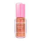 Profusion Cosmetics cinnamon lip syrup applied on lips, smooth and glossy lip gloss for a shiny finish.