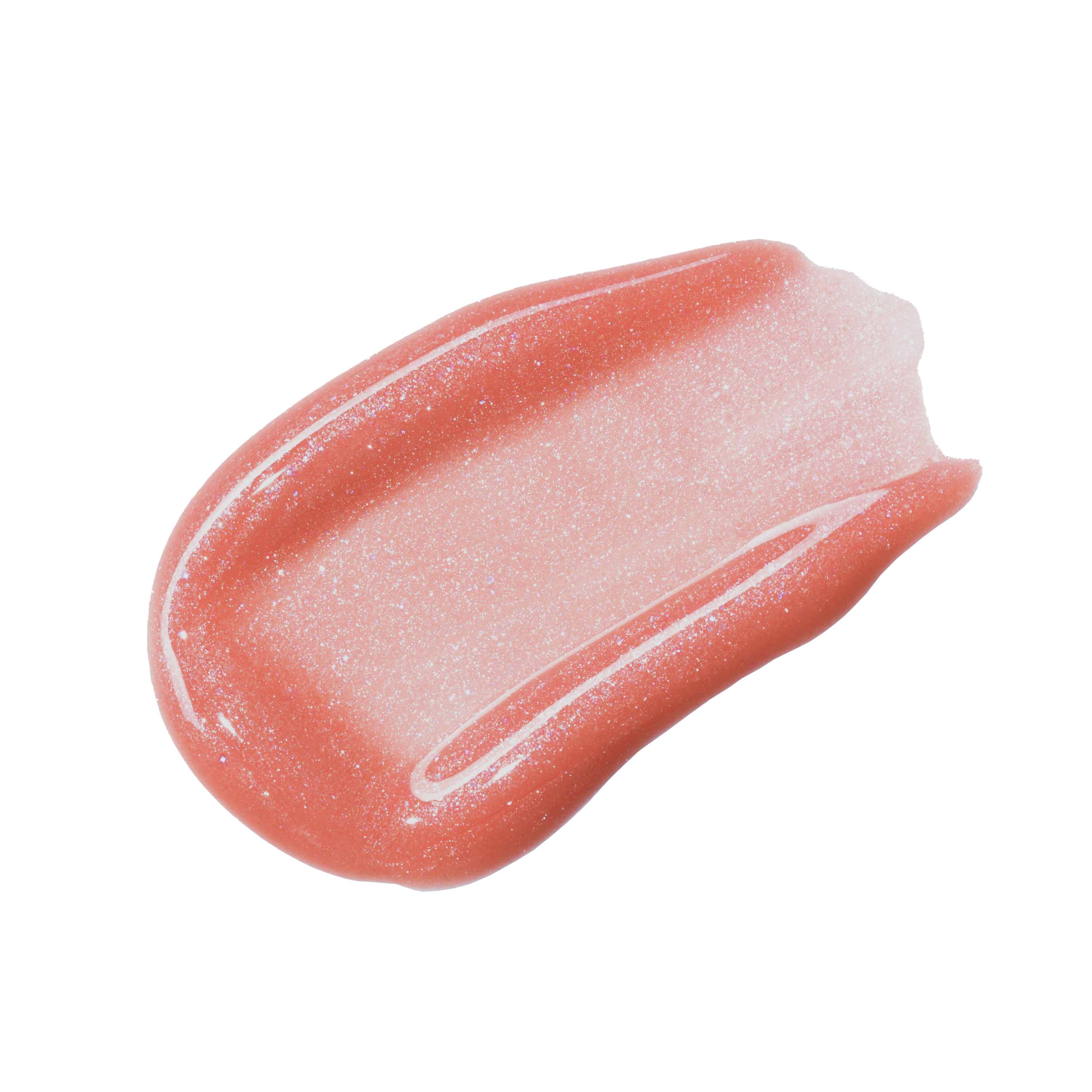 Profusion Cosmetics Glimmer Balm hydrating melting lip balm in coral shade on lips, showcasing glossy, smooth finish.