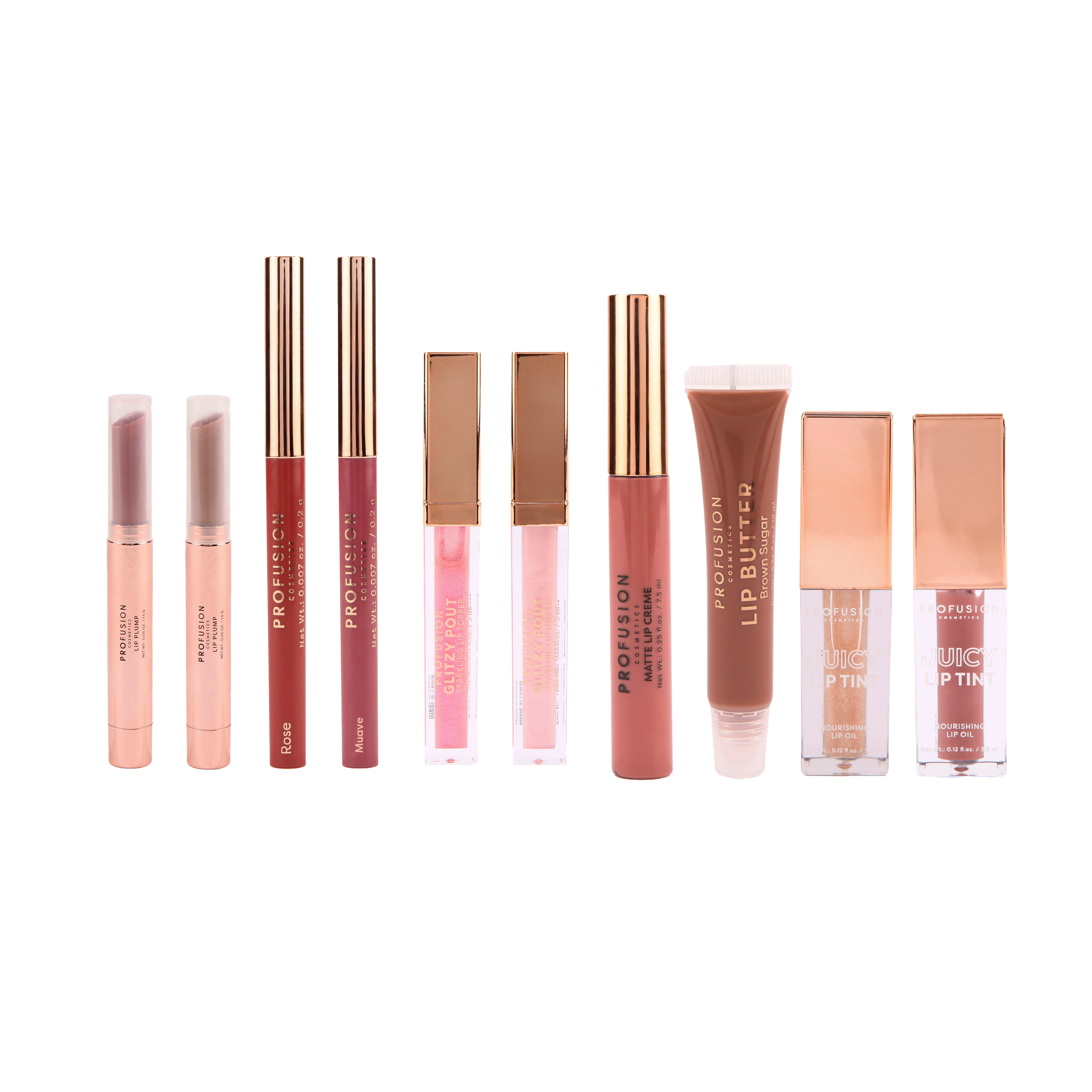 Profusion Cosmetics Crimson Festive Lips 10-piece lip collection featuring vibrant lipstick shades displayed in a sleek box.