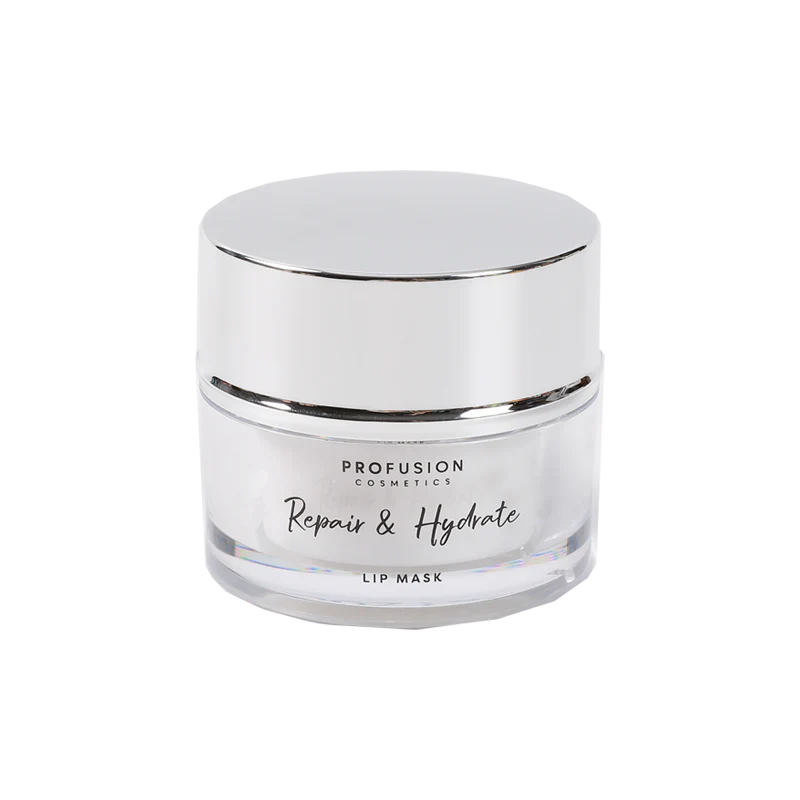 Profusion Cosmetics Empowered Butterfly lip mask on lips, emphasizing repair and hydration for soft, moisturized lips.