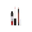 Profusion Cosmetics Monster Bash Vampire Bite tinted lip gloss and lip liner on lips, showcasing bold, dark lip makeup.