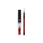Profusion Cosmetics Monster Bash vampire bite tinted lip gloss and lip liner on lips, featuring bold, dark red lipstick and liner.