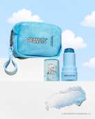 Profusion Cosmetics Peanuts 75th Linus’s Cozy Tint color-changing lip balm in a security blanket pouch with lips and Peanuts logo.