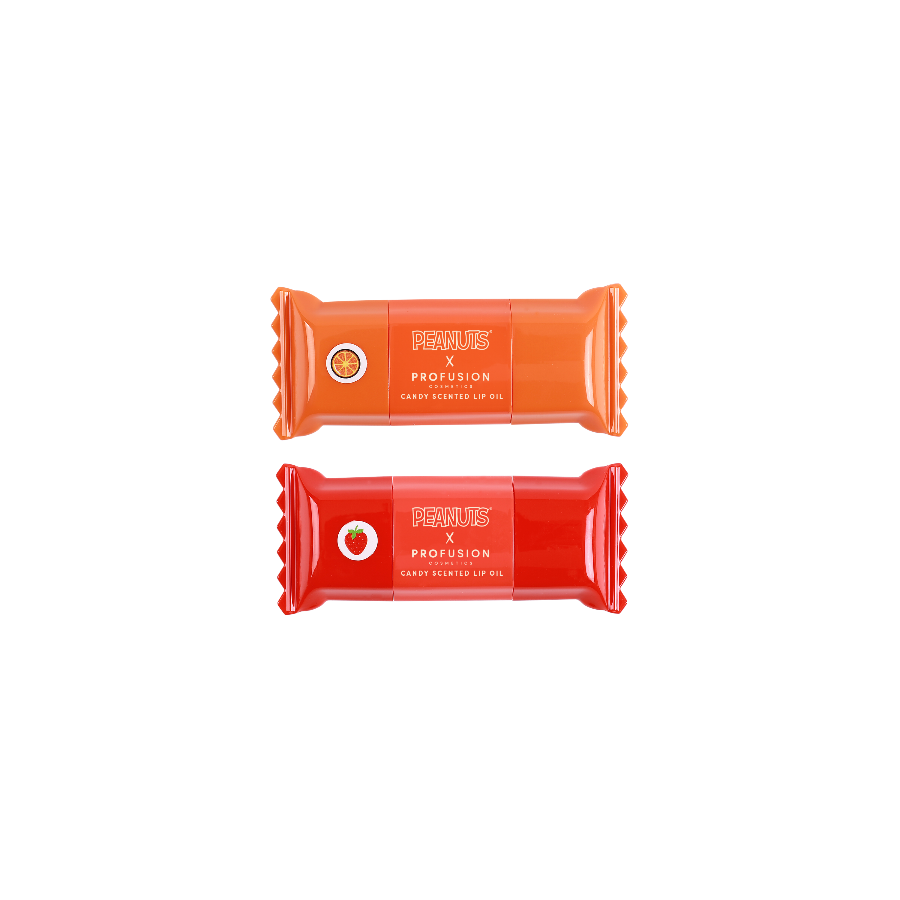 Profusion Cosmetics Candy Crush Lip Oil Set featuring Peanuts Halloween-themed lip glosses in playful packaging.