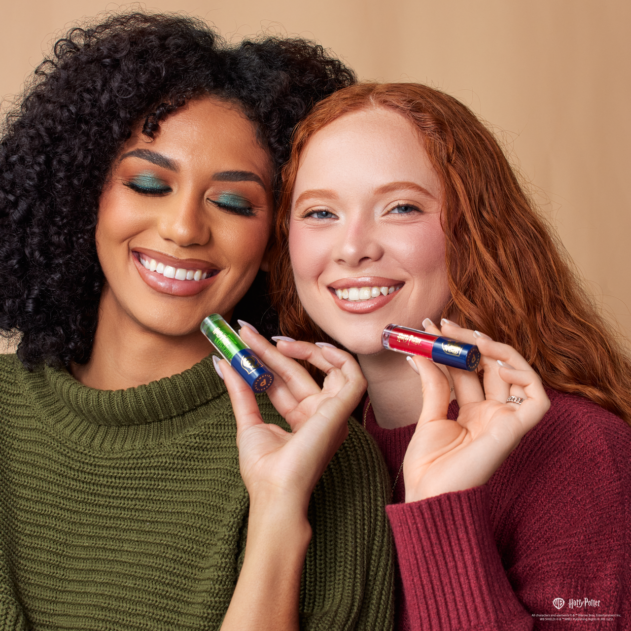 Profusion Cosmetics Harry Potter Holiday Gryffindor, Slytherin, Hufflepuff, Ravenclaw lip duo set featuring four themed lip shades.