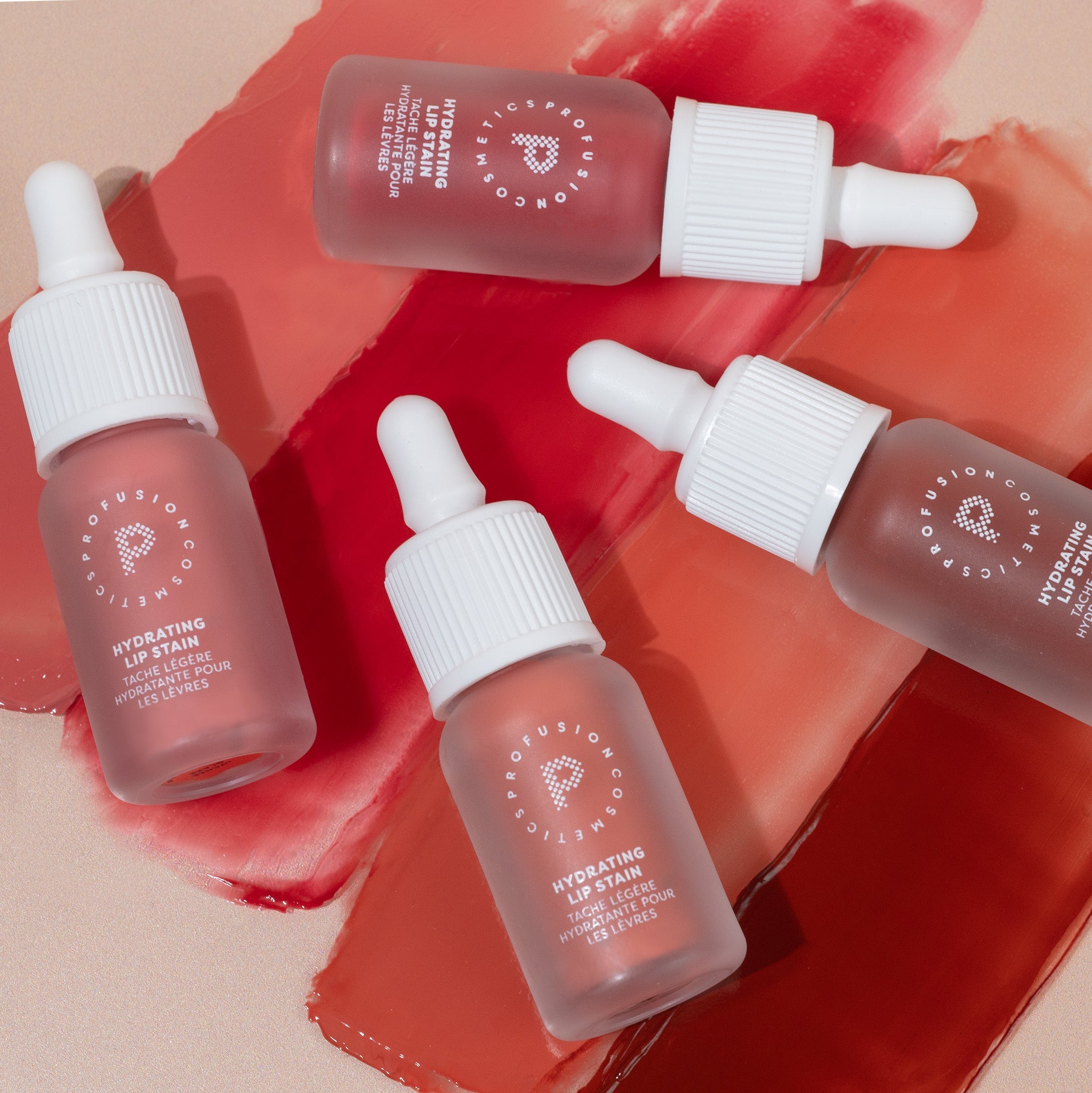 Profusion Cosmetics Lip Glaze Hydrating Lip Stain on lips with a glossy maple color and smooth finish.