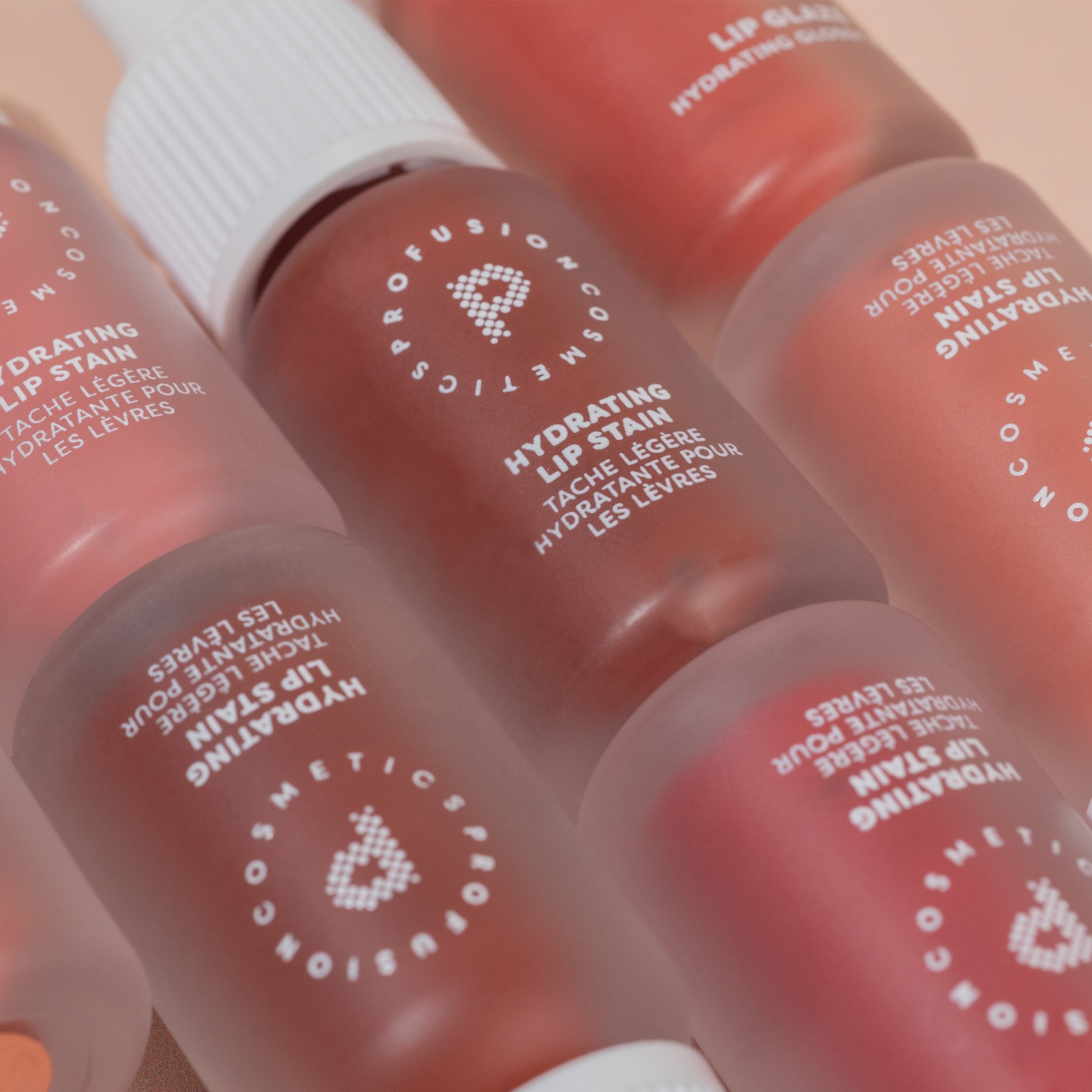 Profusion Cosmetics Lip Glaze Hydrating Lip Stain on lips with a glossy, natural finish in a warm maple shade.