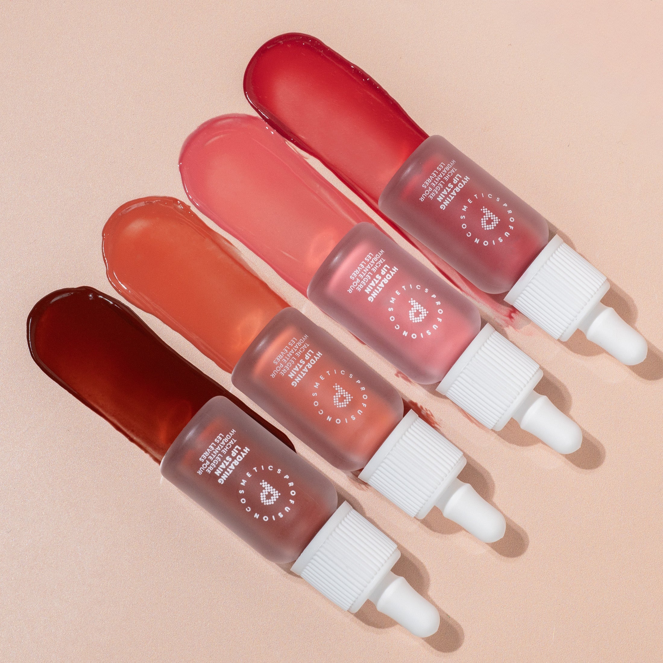 Profusion Cosmetics Lip Glaze Hydrating Lip Stain on lips with a glossy, natural finish in a warm maple shade.