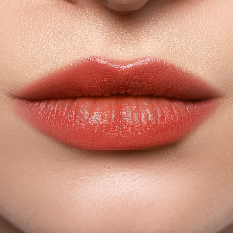 Profusion Cosmetics Lip Glaze Hydrating Lip Stain applied on lips with a glossy, natural finish and light pink color.
