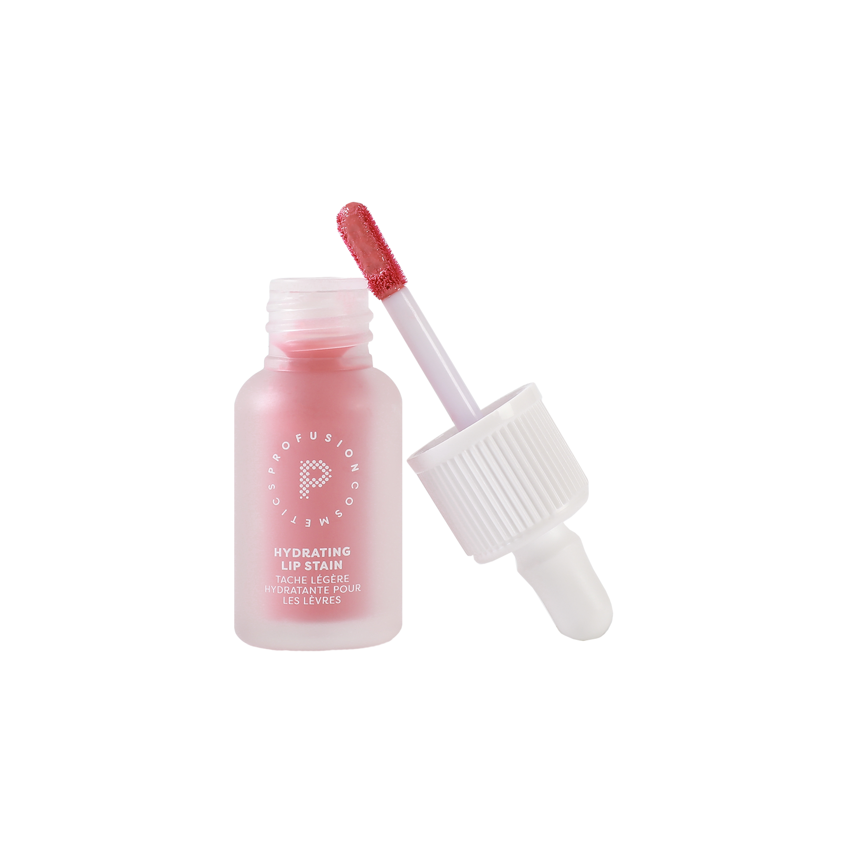 Profusion Cosmetics Lip Glaze Hydrating Lip Stain applied on lips, featuring a glossy, smooth finish with a natural pink tint.