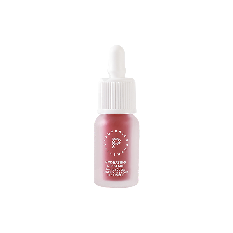 Profusion Cosmetics Lip Glaze Hydrating Lip Stain on lips with a glossy maple finish.