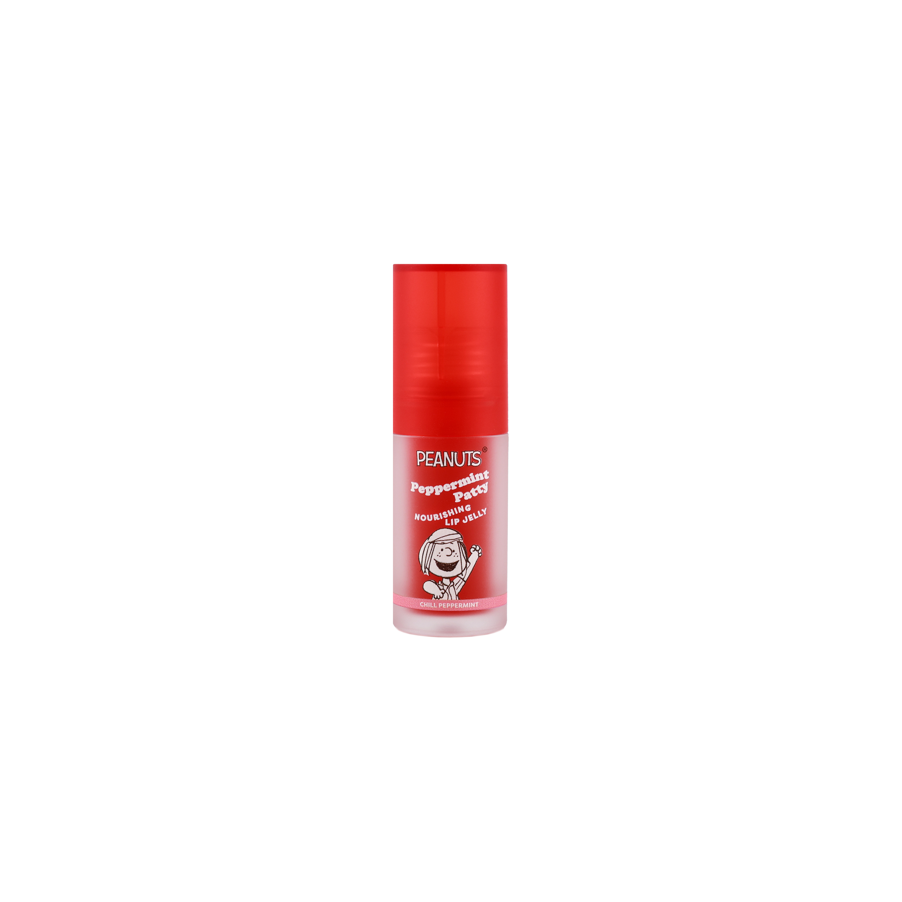 Profusion Cosmetics Peanuts 75th Nourishing Lip Jelly on lips, showcasing the moisturizing lip gloss in a natural, close-up view.