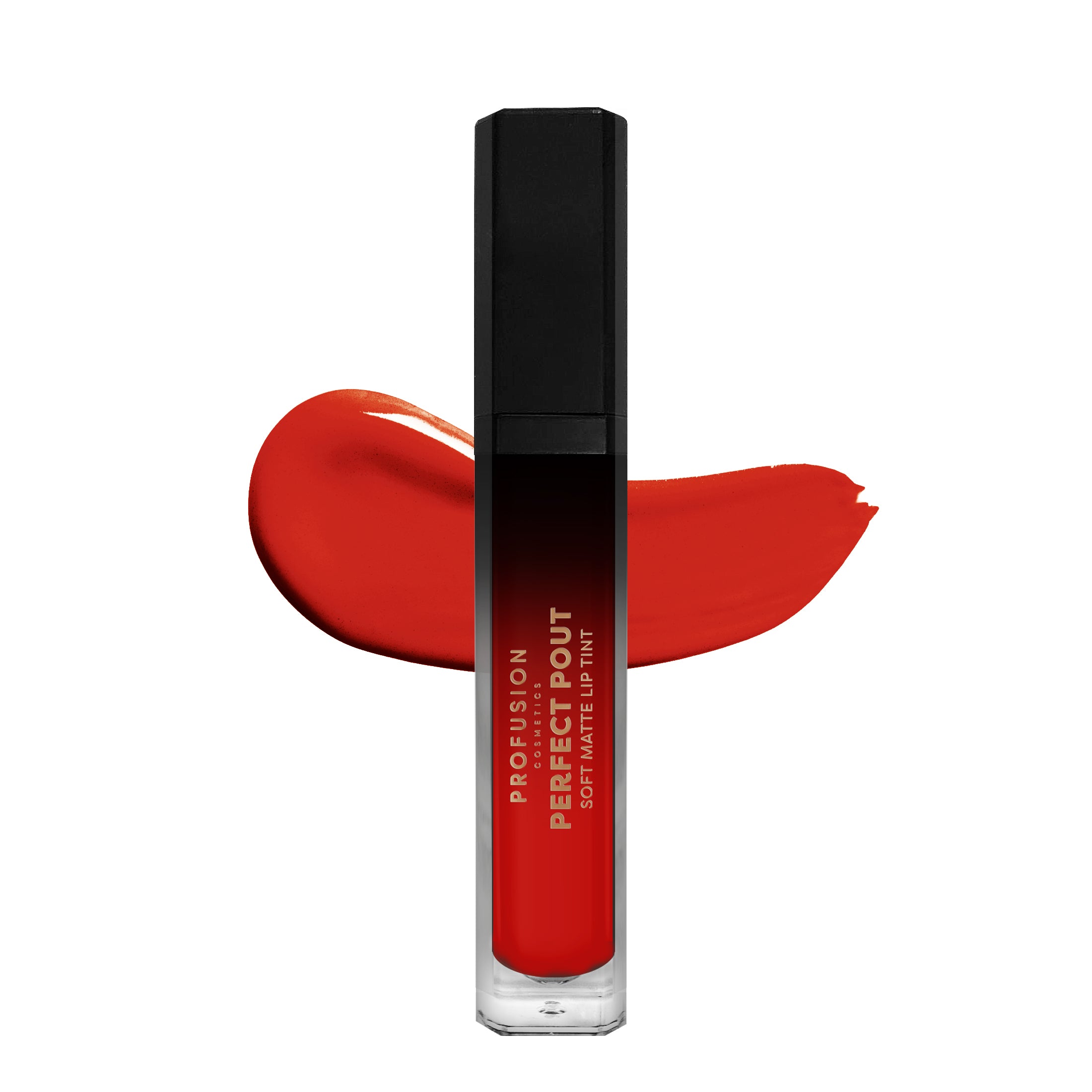 Profusion Cosmetics Perfect Pout Soft Matte Lip Tint on lips, showcasing vibrant, smooth matte finish and natural lip look.