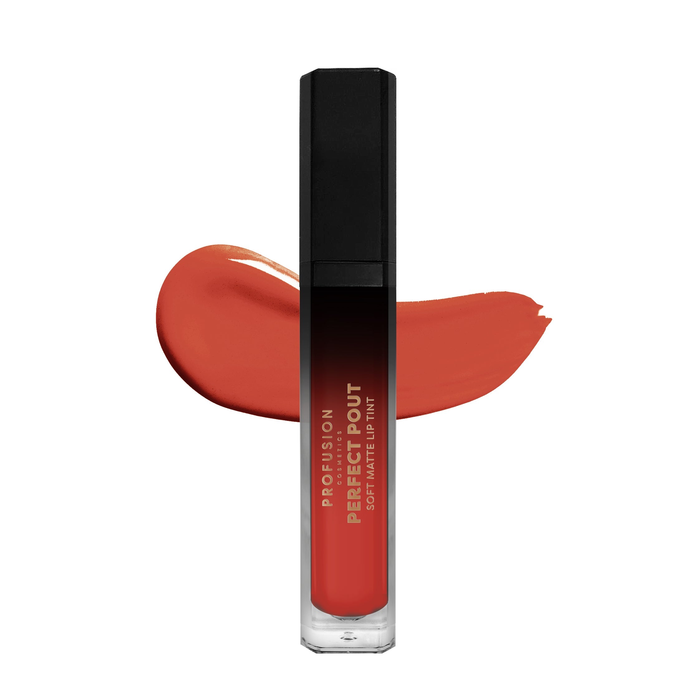 Profusion Cosmetics Perfect Pout Soft Matte Lip Tint applied on lips, showcasing a smooth, velvety finish in a natural lip shade.