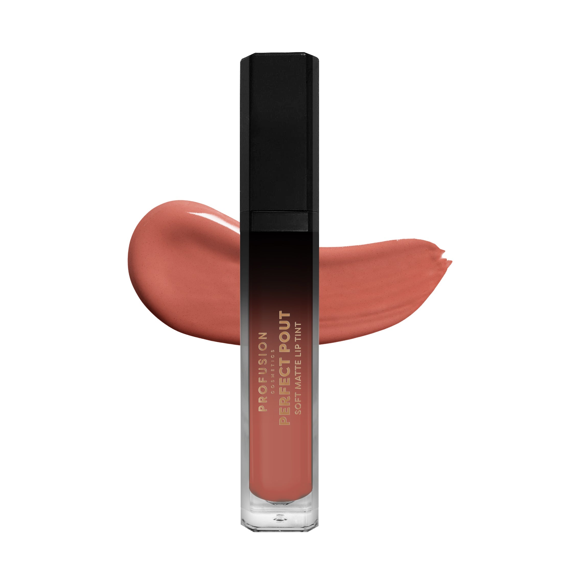 Profusion Cosmetics Perfect Pout Soft Matte Lip Tint applied on lips, showcasing vibrant color and smooth matte finish.